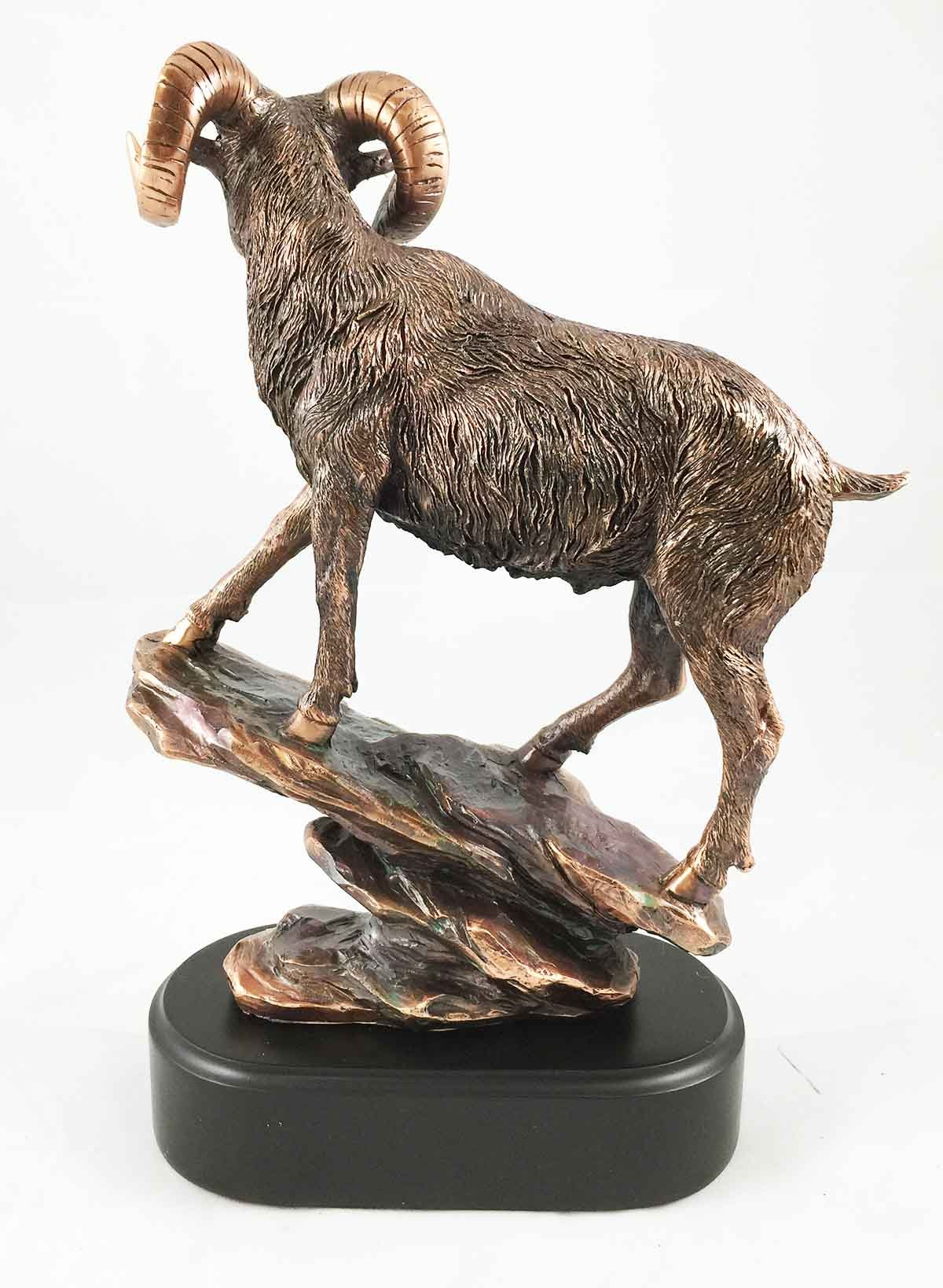 Bronze Electroplated Bighorn Sheep Ram Figurine Climbing on Sloping Rock - Home Decor, Office Gift & Western Theme Collectible - Perfect for Cabin Decor, Desk Display and Wildlife Enthusiasts