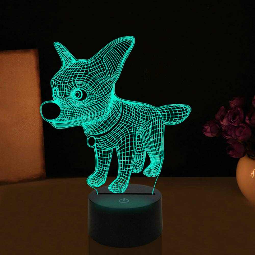 3D Wolf Dog Night Light LED Touch Switch Table Lamp - 7 Color Changing Optical Illusion Desk Decor for Kids Room, Birthday Gift, Christmas Home Decor (Perfect for Bedroom, Nursery, and Gift Occasions)