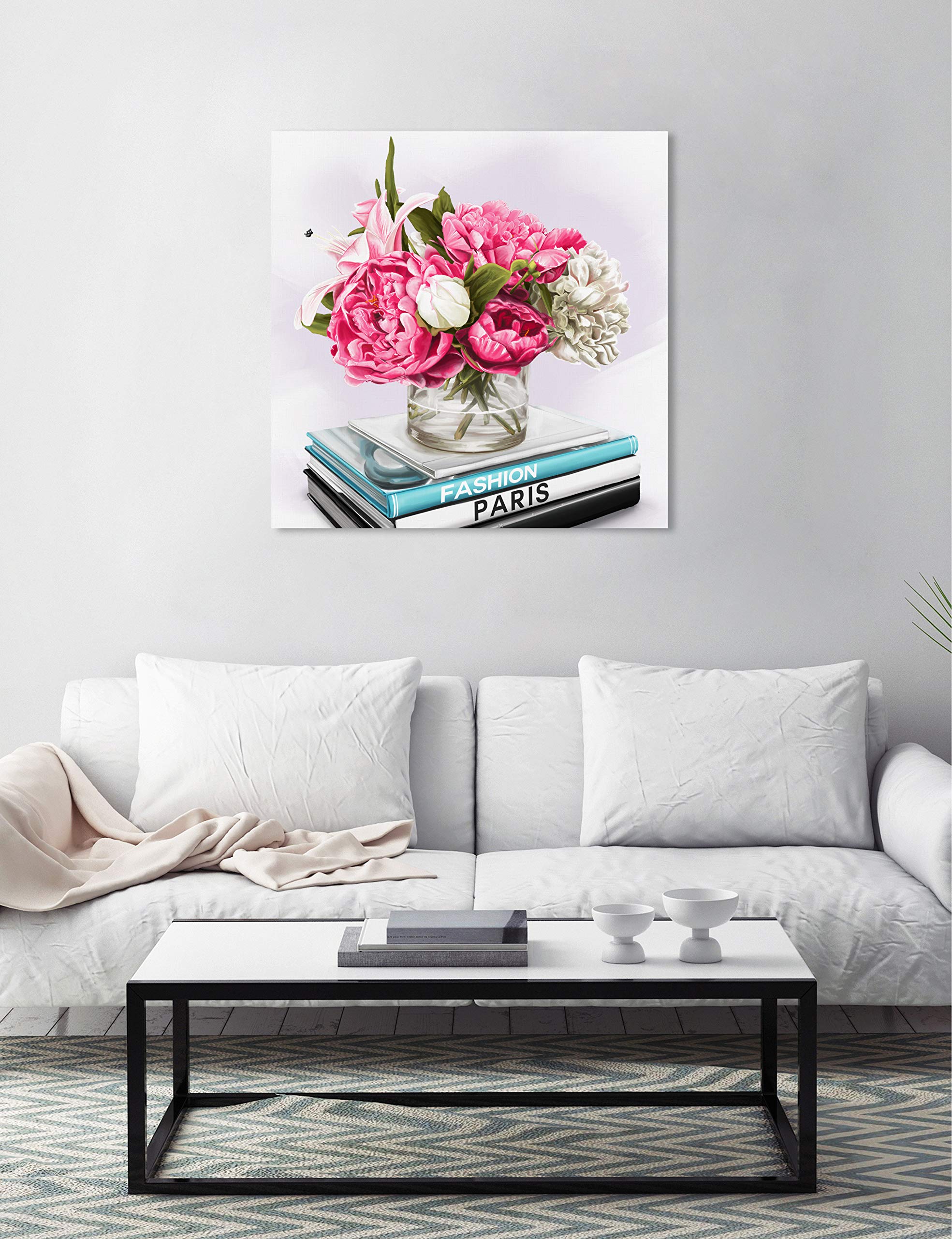 Floral Peonies Books Canvas Wall Art Print by Oliver Gal - Elegant Home Decor for Living Room, Bedroom & Office