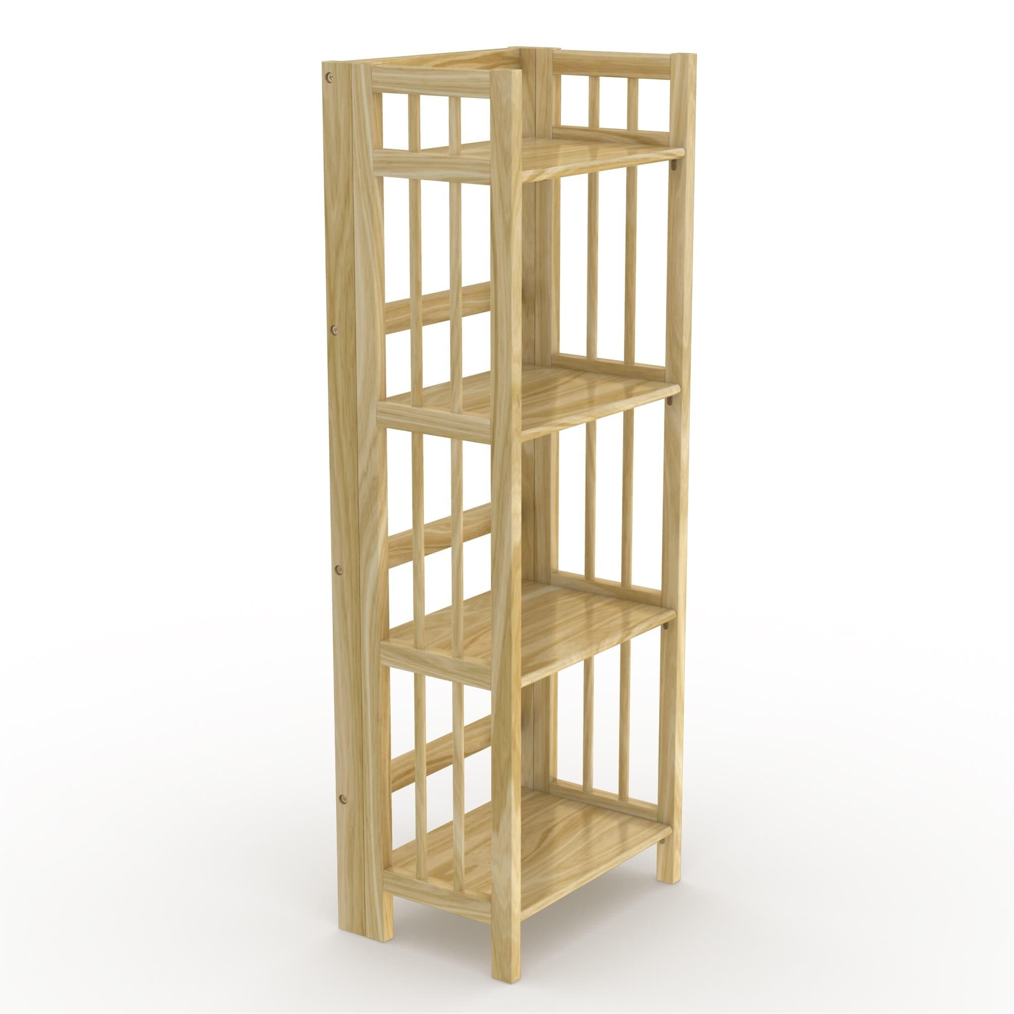 No Assembly Folding 4-Shelf Bookcase - 16 Inch Wide Espresso Finish Bookshelf & Media Storage Cabinet - Perfect for Home Office, Living Room, and Bedroom Organization