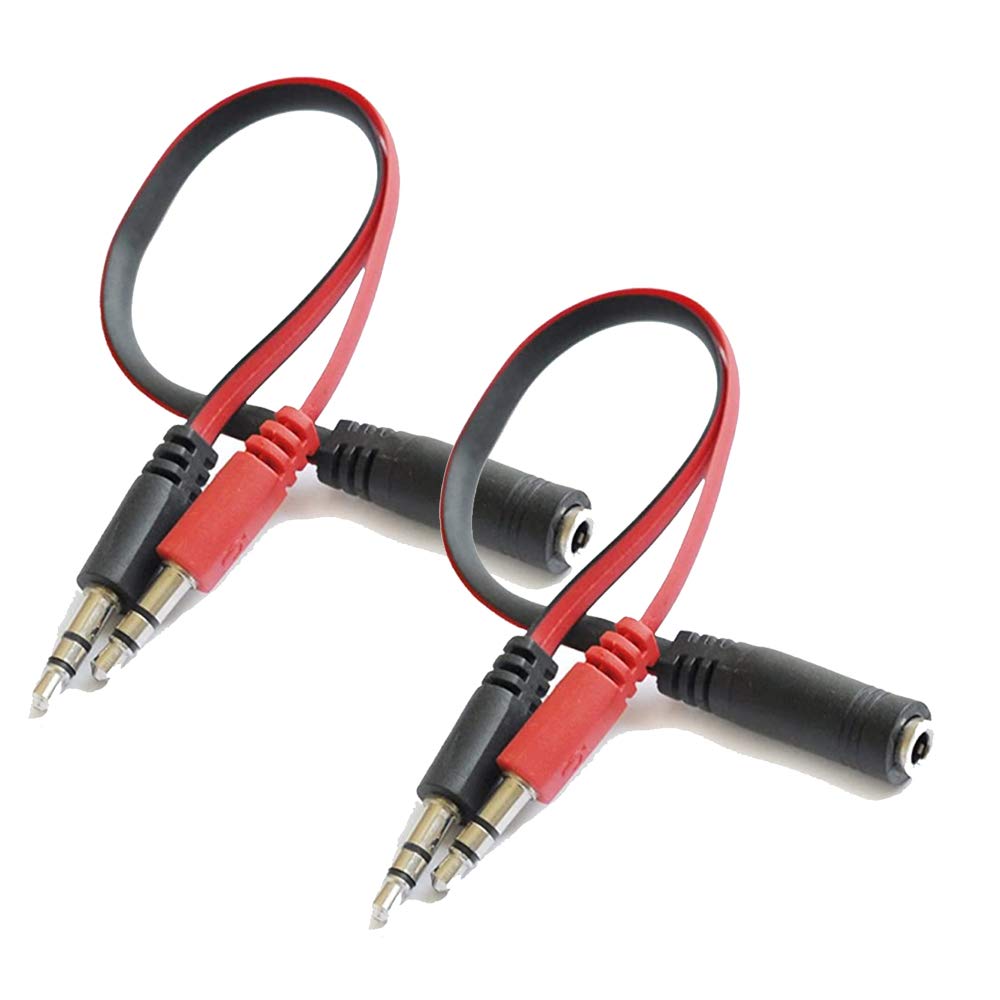 Seadream 2-Pack 3.5mm Female to Dual 3.5mm Male Headphone Mic & Stereo Audio Y Splitter Cable Adapter (Black + Red) - Perfect for Gaming Headsets, PC Streaming, and Mobile Devices