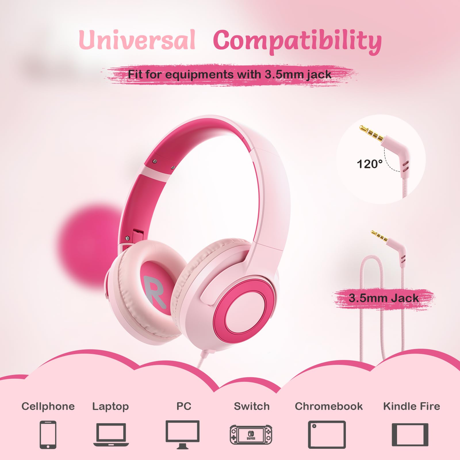 Safe Kids Wired Headphones with Microphone - 85/94dB Volume Limited Foldable Headset for Boys & Girls | 3.5mm Jack Earphones for School, Travel & Online Learning | Includes Portable Carrying Case