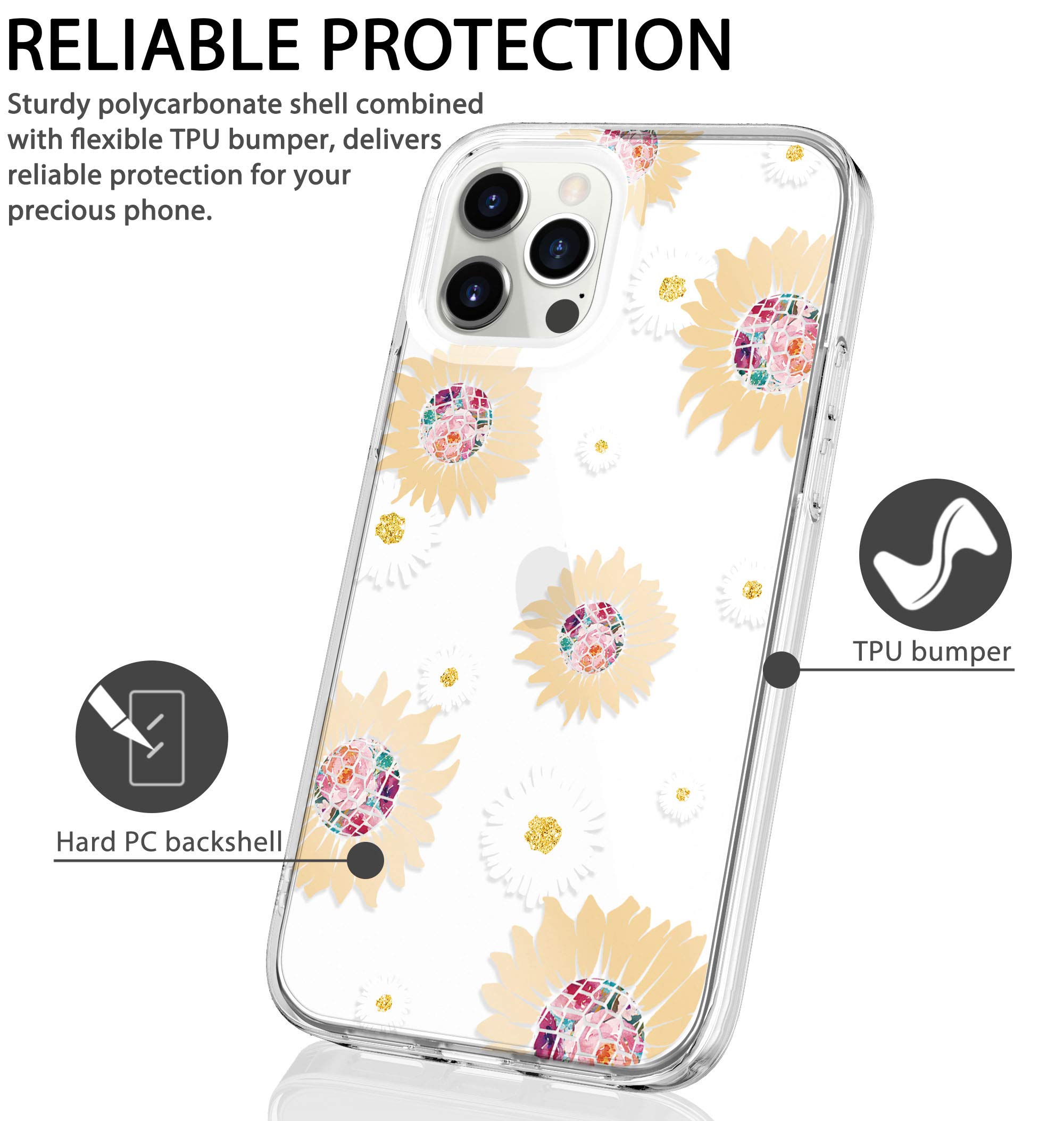 BAISRKE iPhone 12 Case & iPhone 12 Pro Case - 6.1 Inch Shockproof Floral Hard Back Cover with Daisy Pattern for Women (Compatible with 2020 Models) | Perfect Gift for Girls, Daily Protection & Stylish Accessory