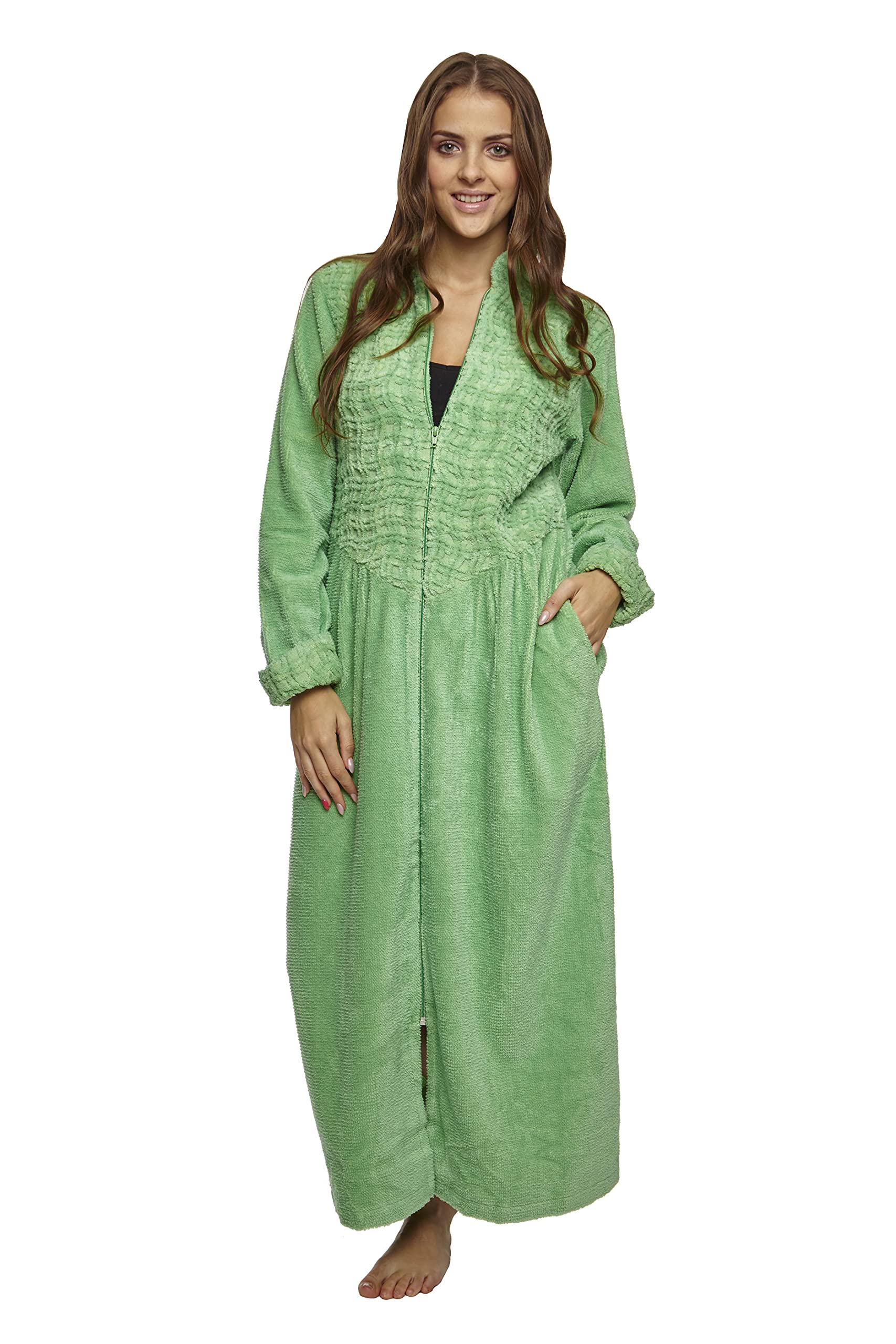 HOC Women's Soft Waffle Yoke Chenille Robe - Cozy Long Sleeve Bathrobe for Spa, Lounge & Relaxation at Home