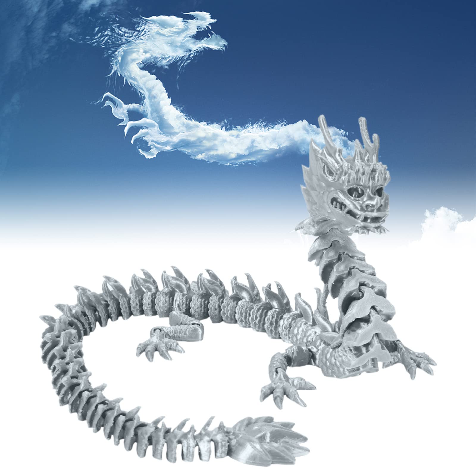 3D Printed Dragon Action Figure with Movable Joints - Collectible Monster Toy for Adults (Grey Rainy God, 13.8 Inch) - Perfect for Display, D&D Gaming, and Fantasy Collections