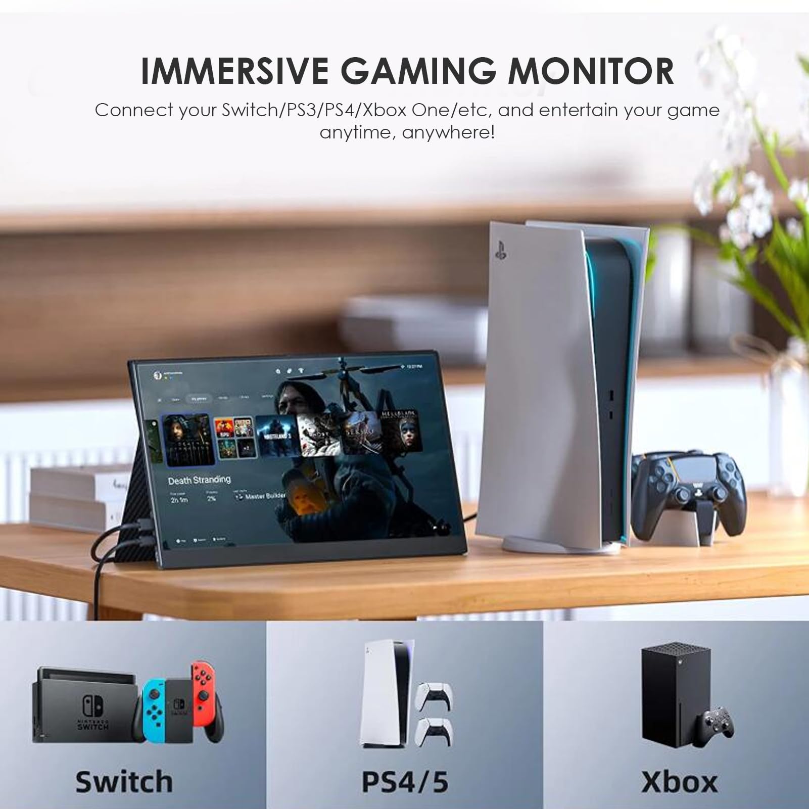 17 Inch Portable Monitor with 1440x900 Resolution, 300cd/m² sRGB, USB-C & HDMI, VESA Mount - Travel Monitor for Laptop, Mac, Phone, PS5, Switch - Perfect for Work, Gaming & Entertainment On The Go