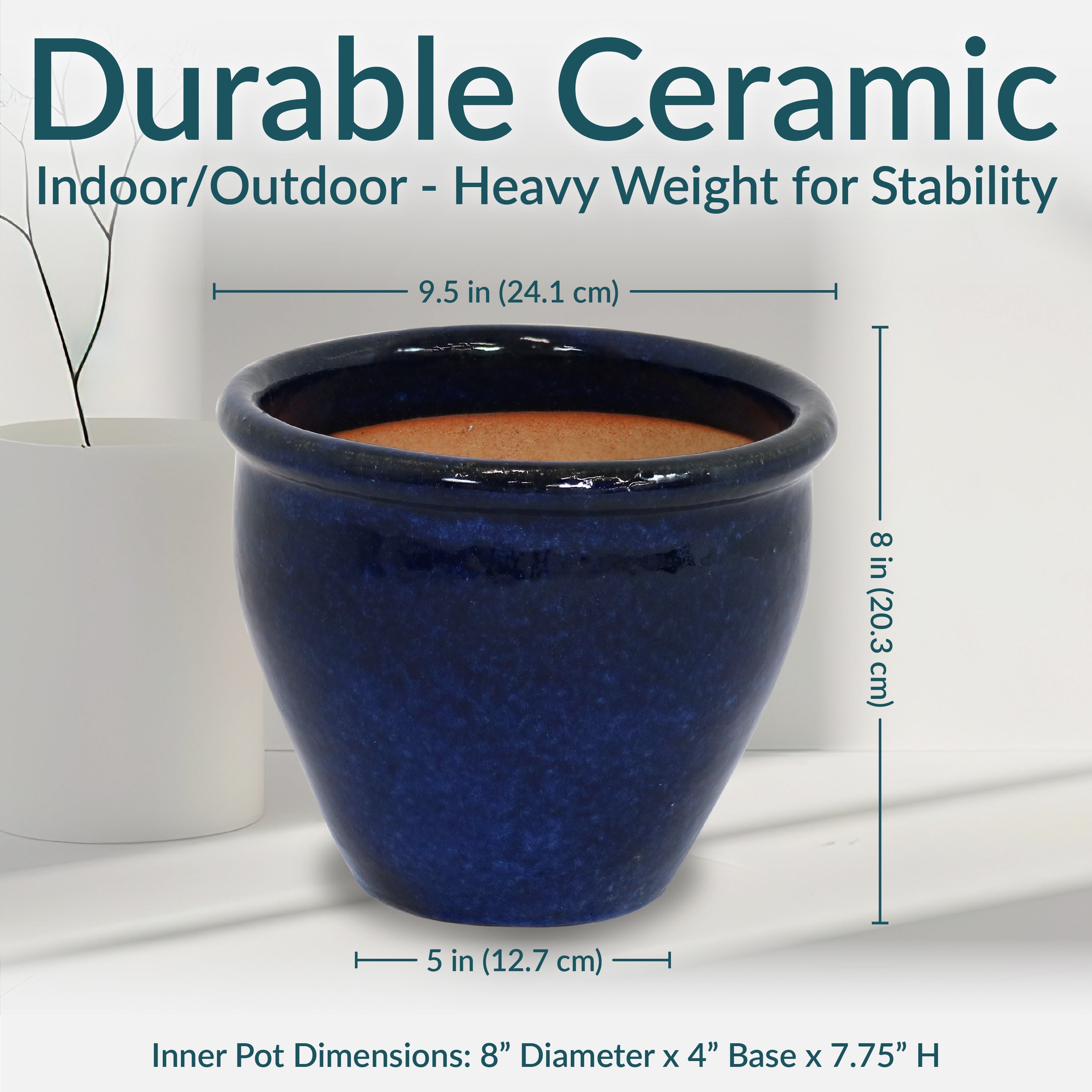 Sunnydaze Chalet Glazed Ceramic Plant Pots with Drainage Holes - Set of 2, Indoor Outdoor Garden Decor for Flowers, Succulents, Herbs - Perfect for Patio, Balcony, and Home Décor