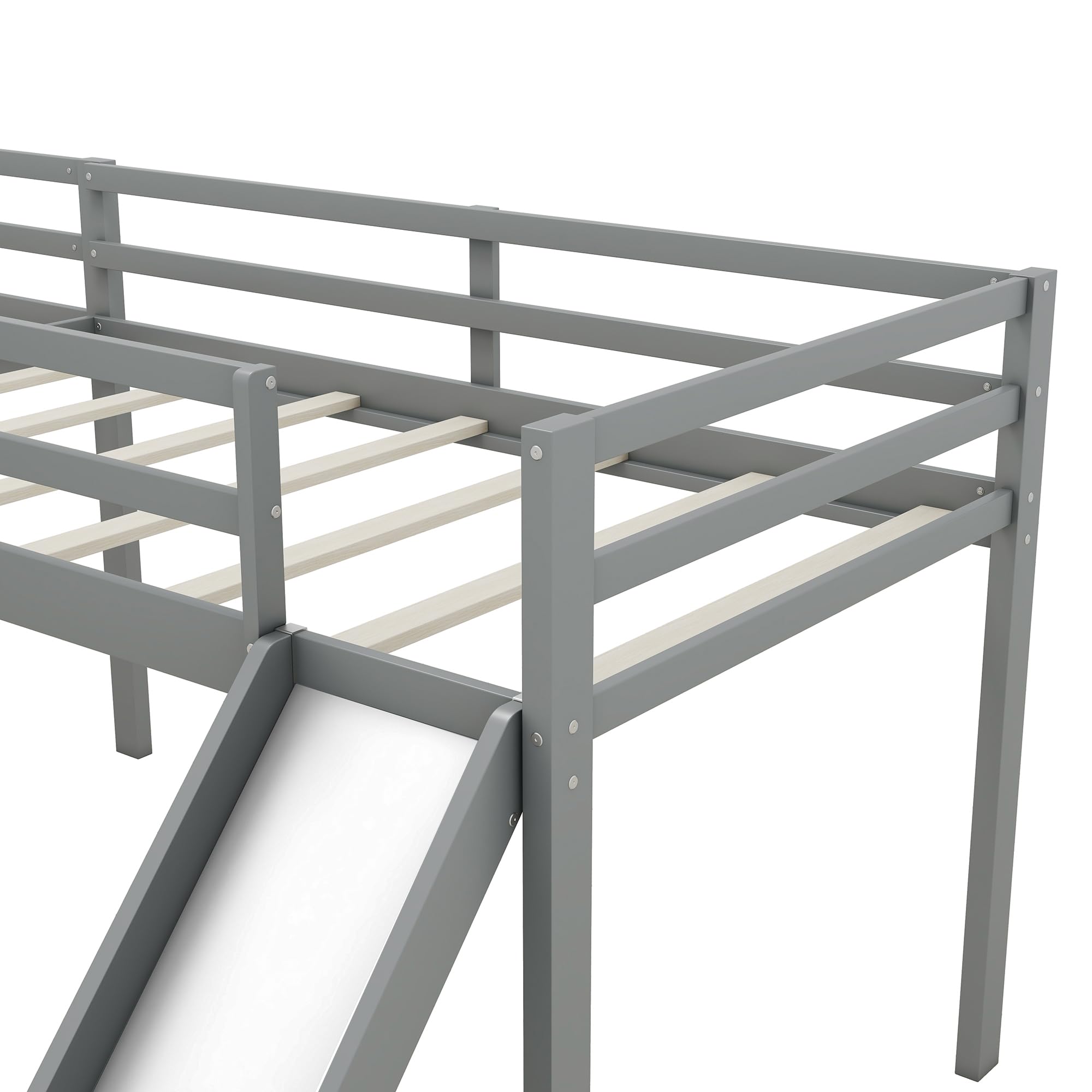 Harper & Bright Designs Twin L-Shaped Loft Bed with Slide - Grey Wooden Bunk Bed for Kids & Teens - Country Style Loft Bed with 200 Lbs Weight Capacity - Perfect for Small Bedrooms, Playrooms & Dorm Rooms