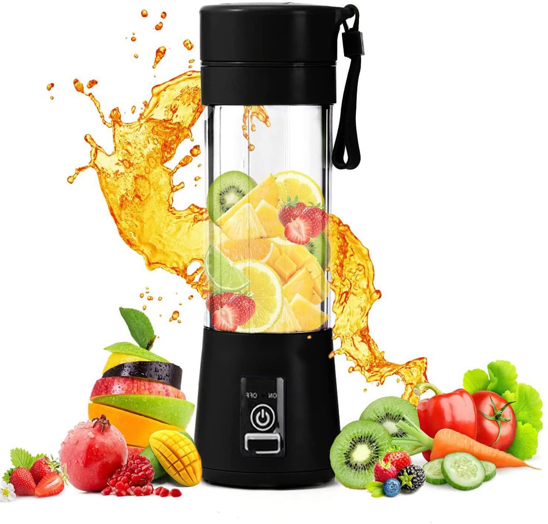 Portable USB Rechargeable Blender - 6 Blade Personal Smoothie Maker for Fruits, Vegetables & Protein Shakes - Compact Travel Blender for Gym, Kitchen & Outdoor Activities - Upgraded Mini Blender (Black) - Perfect for Smoothies, Juices & Meal Prep On The Go