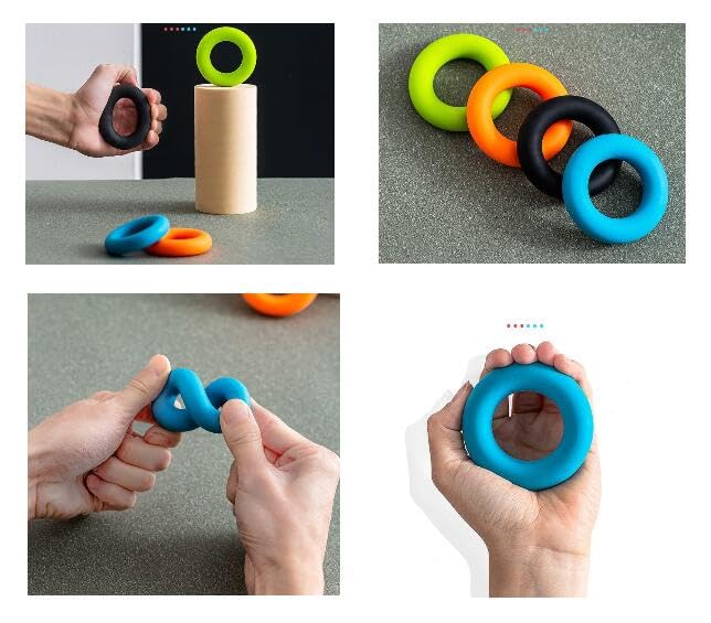 Hand Grip Strengthener Rings - 4Pcs Silicone Finger Exercise Rings for Forearm & Grip Strength Training - Muscle Builder for Athletes, Rock Climbers, Musicians & Office Workers - Perfect for Gym, Home & Workplace Use