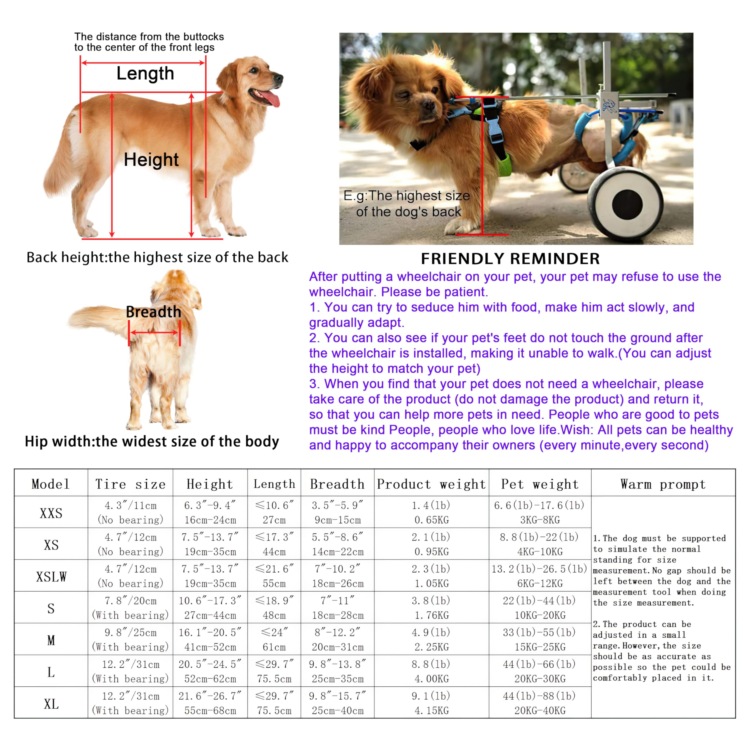 Adjustable Large Dog Wheelchair for Back Legs - Lightweight & Durable Pet Mobility Aid (7 Sizes, Size L) - Ideal for Senior Dogs, Disabled Pets & Post-Surgery Recovery