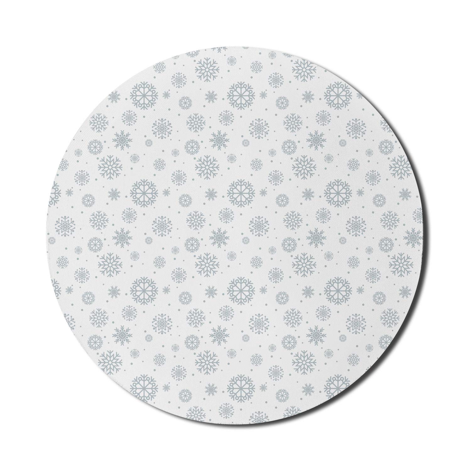 Ambesonne Winter Mouse Pad - Round Non-Slip Thick Rubber Gaming Mousepad with Snowflake & Dots Christmas Design (8 Inch, Grey White) - Perfect for Computer, Office & Holiday Decor