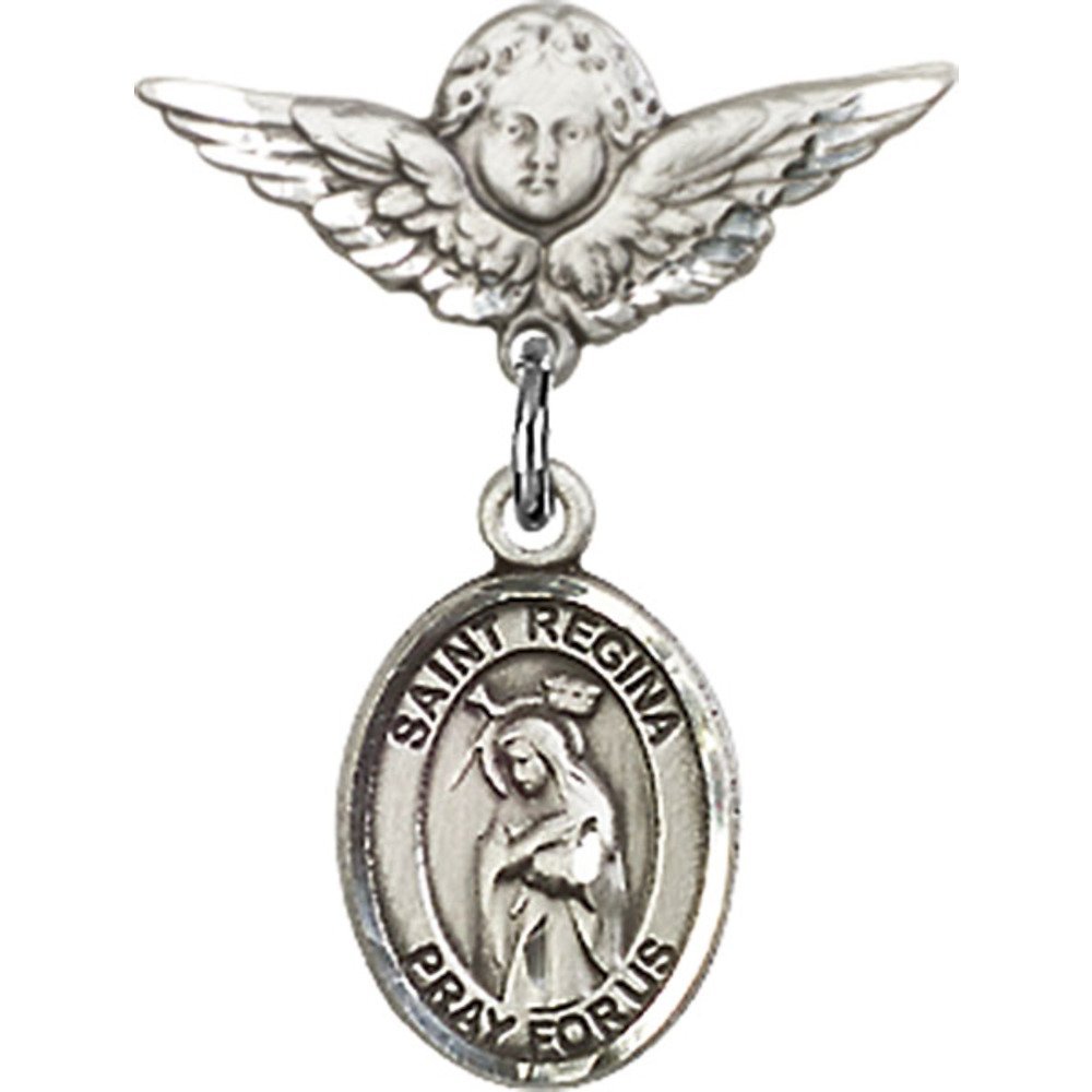 St. Regina Sterling Silver Baby Badge with Angel Wing Charm - 7/8