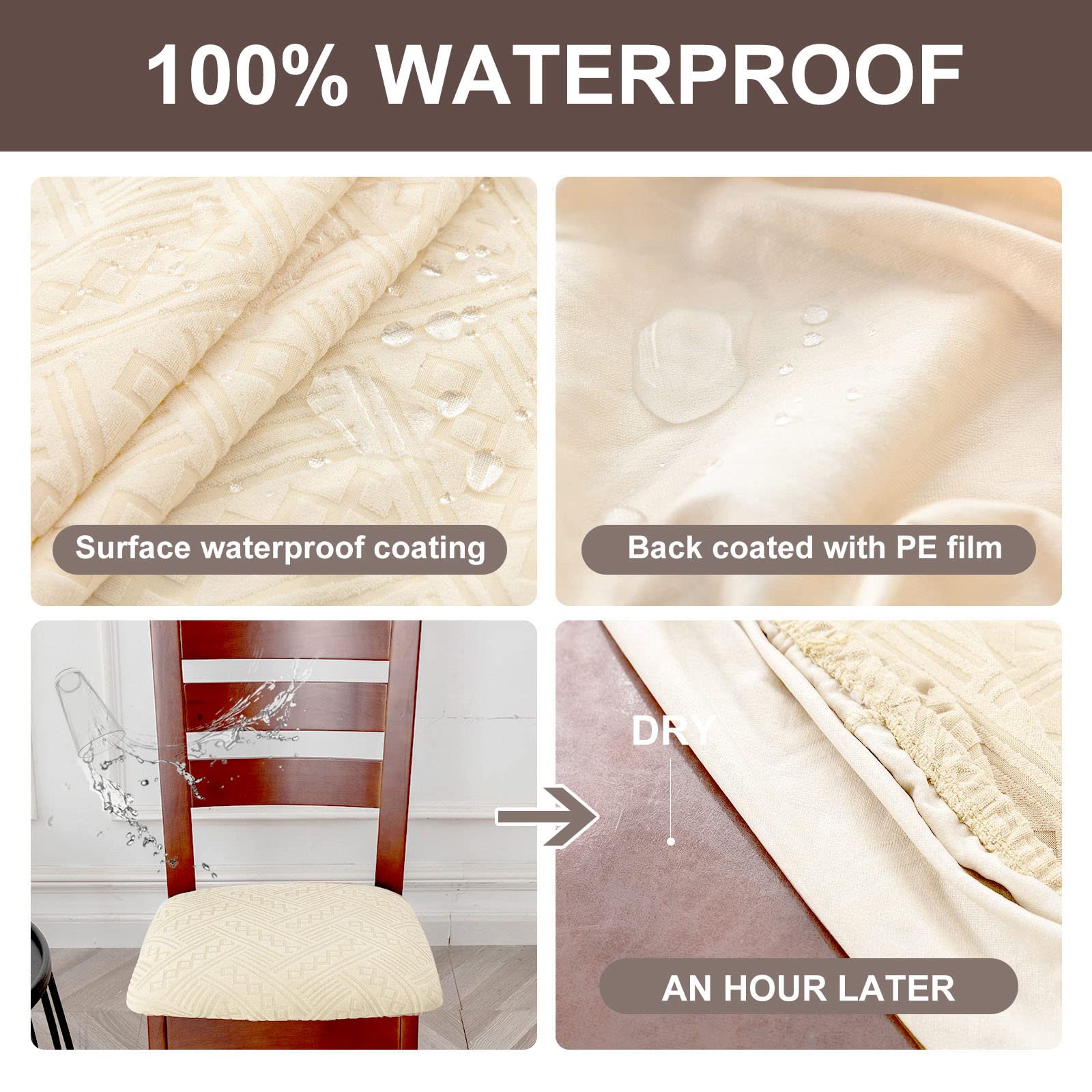 Waterproof Stretch Chair Covers for Dining Room & Kitchen - 2 Pack Beige