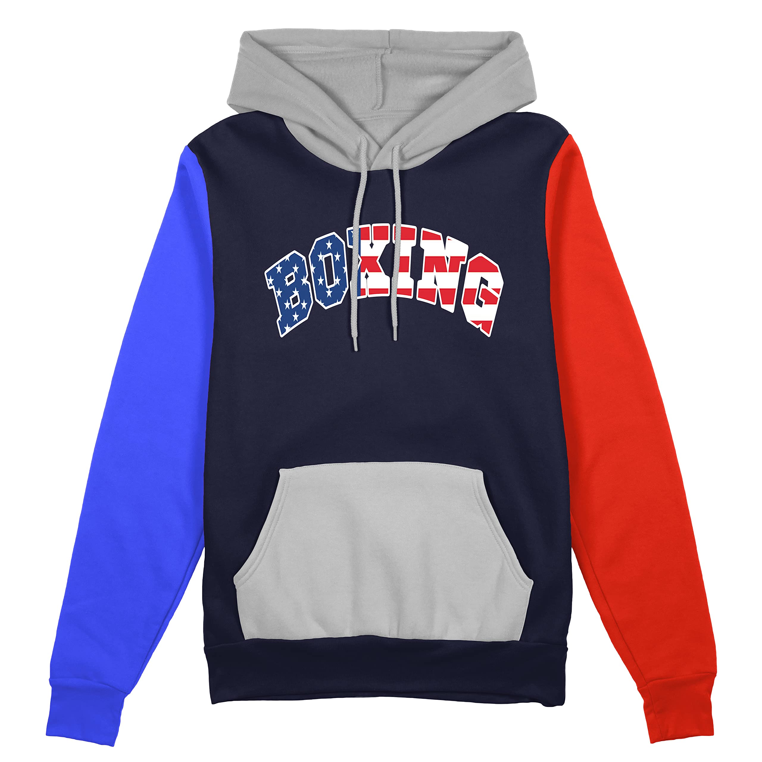 Men's Boxing USA Flag F94 Navy Color Block Pullover Hoodie Sweater - Patriotic Training Hoodie for Boxing, MMA & Gym Workouts
