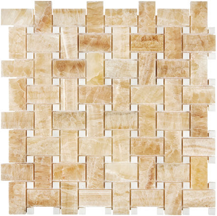 Premium Honey Onyx Stone Basketweave Mosaic Tile with White Dots - Polished Natural Stone Wall & Floor Tile for Bathroom, Kitchen Backsplash, and Shower Decor
