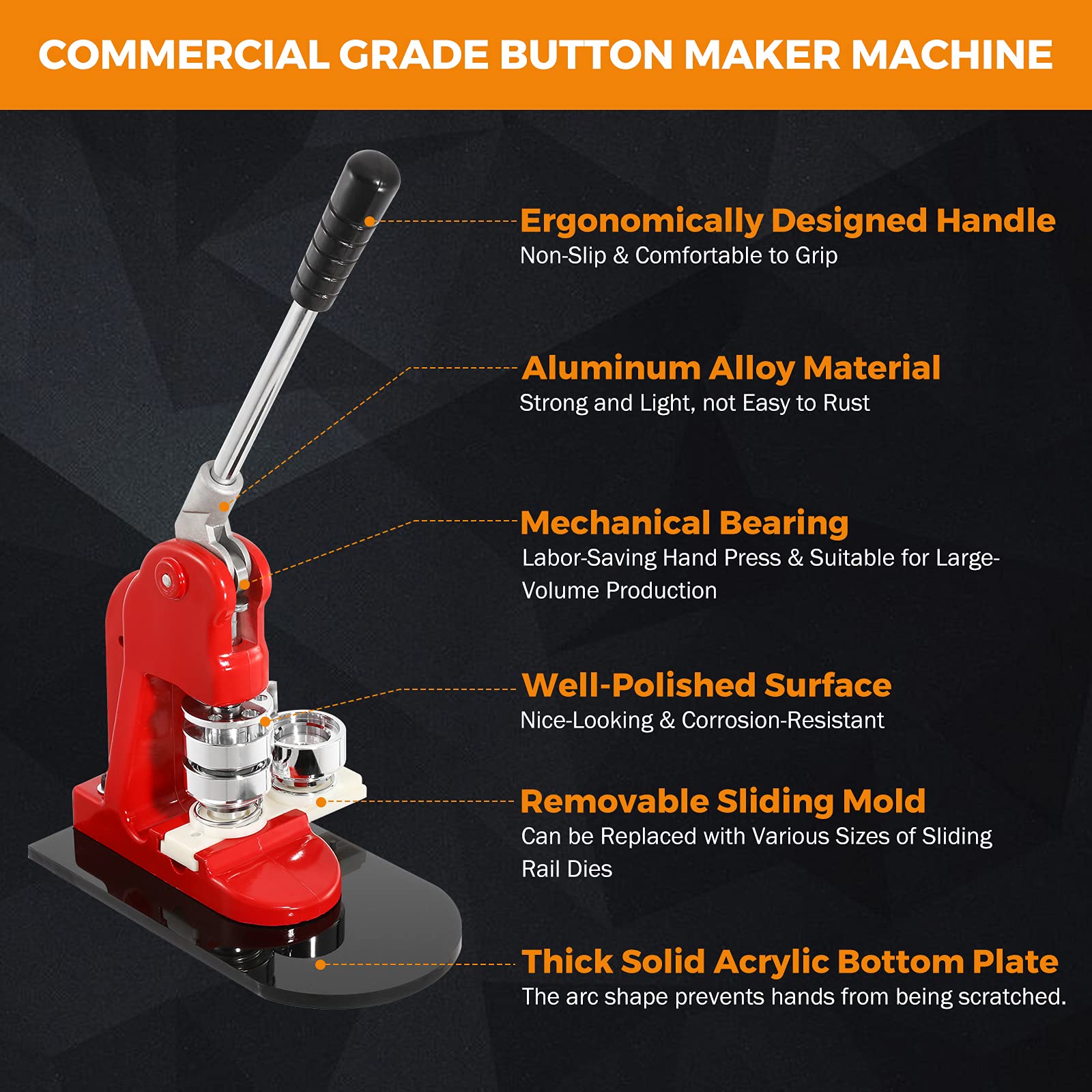 BEAMNOVA 37mm (1-1/2 Inch) Button Badge Maker Machine Kit with 1500 Pieces Button Parts - DIY Custom Pin Buttons for Crafts, Events & Promotional Gifts