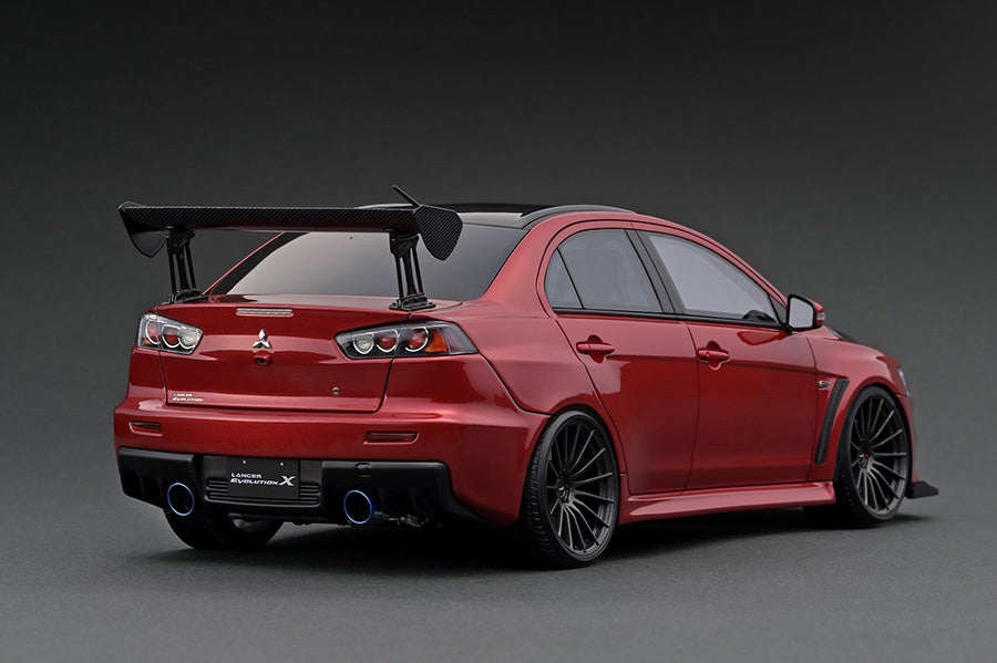 1:18 Mitsubishi Lancer Evolution X (CZ4A) Diecast Model Car - Red Metallic with Carbon Fiber Hood & GT Wing - Collectible Scale Replica for Car Enthusiasts & Display Showcase