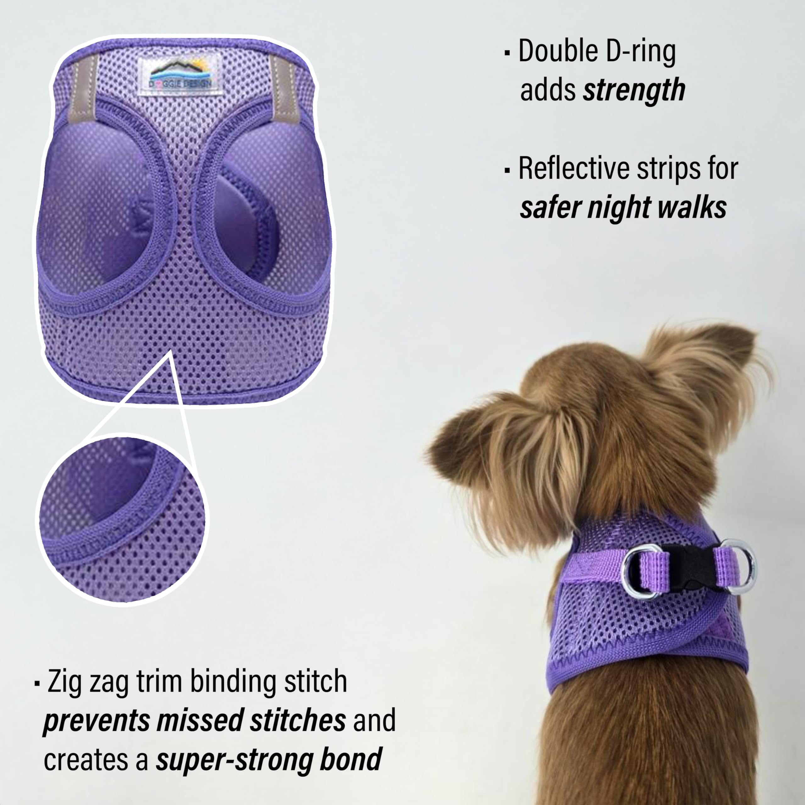 Doggie Design No-Choke Dog Harness - Breathable Mesh Polyester Pet Vest with Easy Step-in Design for Small Dogs - Paisley Purple XS - Perfect for Walking, Hiking & Outdoor Adventures