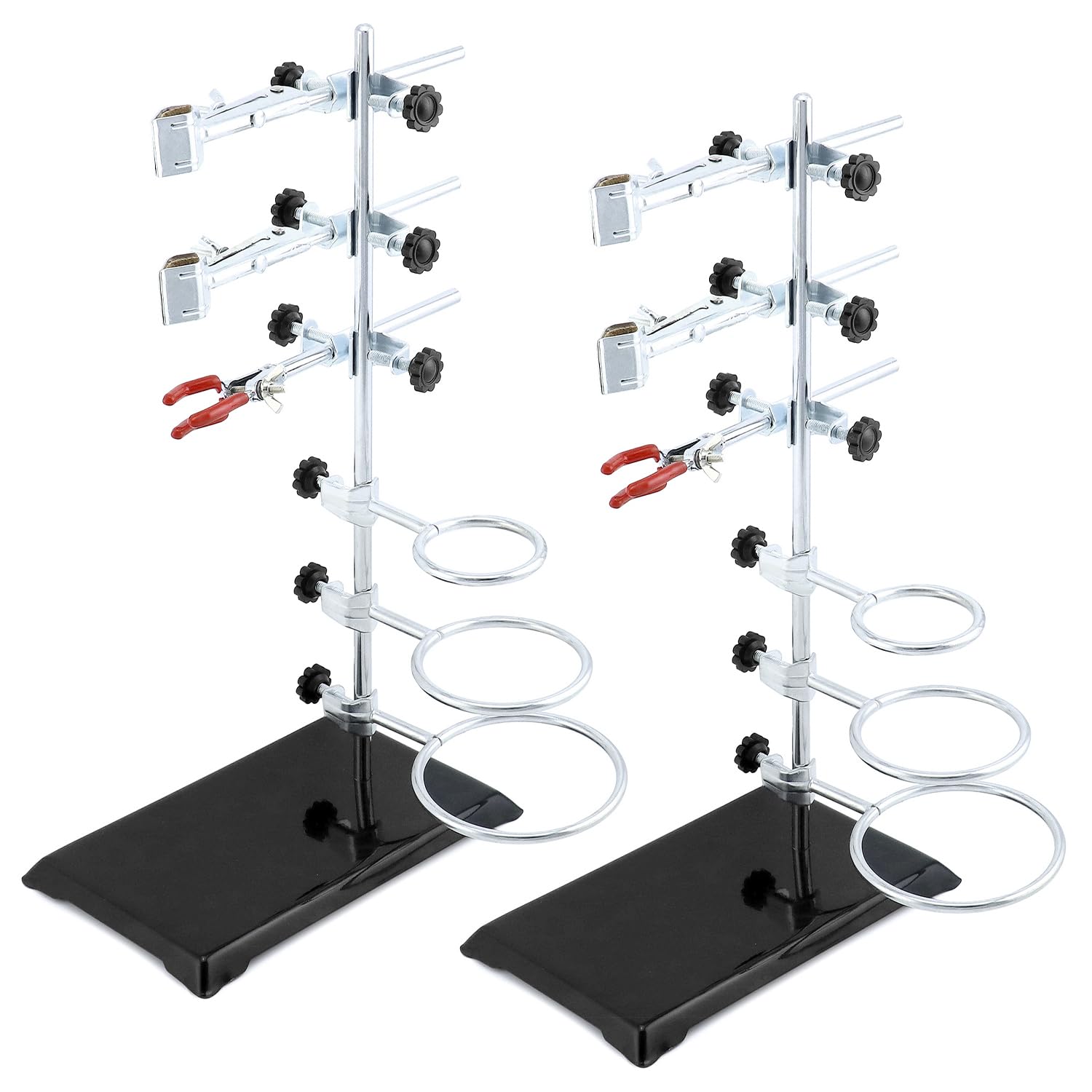 QWORK 2-Pack Laboratory Grade Metalware Set - Lab Support Stand with Iron Clamp, Flask Clamp & Condenser Stand for Chemistry Experiments, Science Labs & Classroom Use
