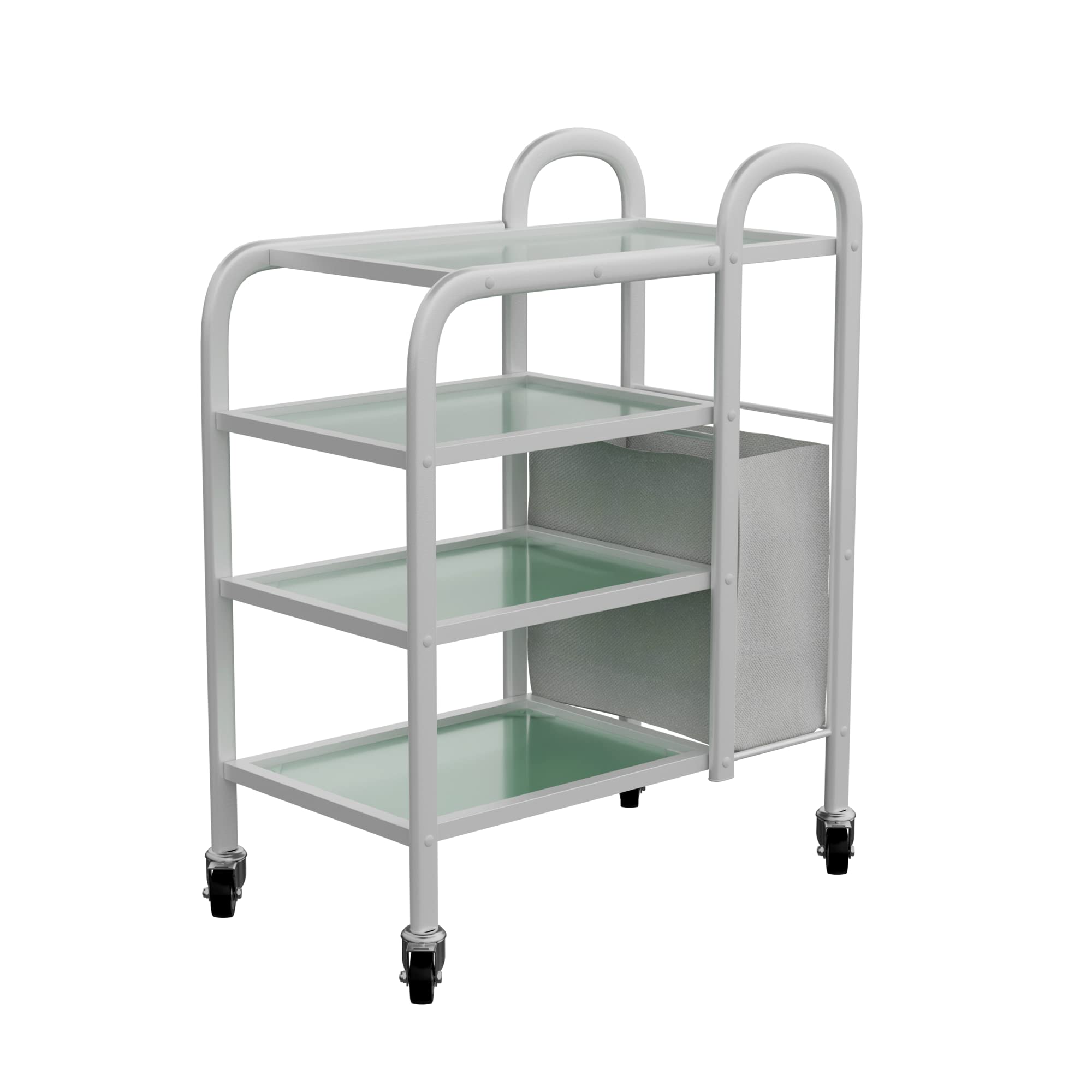 4-Tier Wax Glass Spa Trolley with Metal Frame & Laundry Hamper - Portable Beauty Salon Organizer for Waxing, Nail Care & Spa Treatments - USA-1031