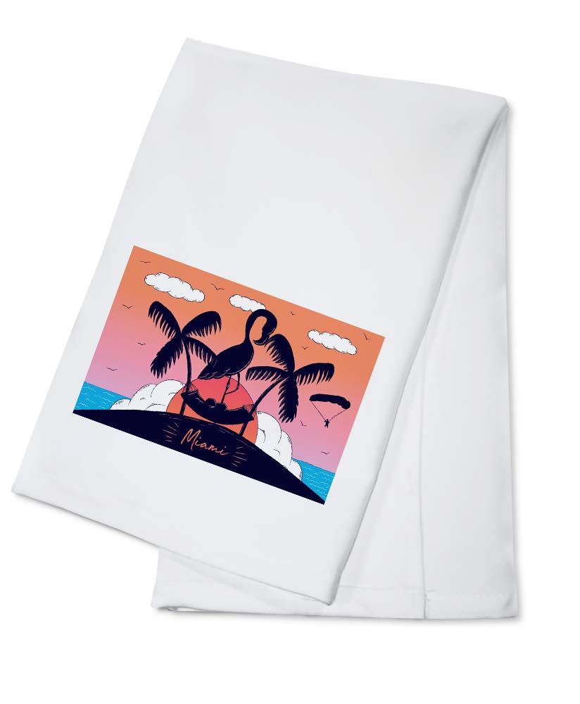 Florida Miami Flamingo Island Beach Tea Towel - 100% Cotton Decorative Hand Towel for Kitchen & Home Decor | Perfect for Beach House, Coastal Themed Bathroom & Tropical Kitchen Accessories