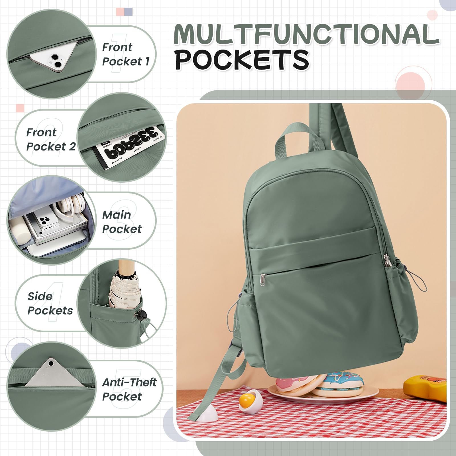Stylish Anti-Theft Laptop Backpack for Women & Men - Durable Travel Backpack with Laptop Compartment for College, Work & Teachers - Perfect for Commuting, Business Trips & School Use - Green