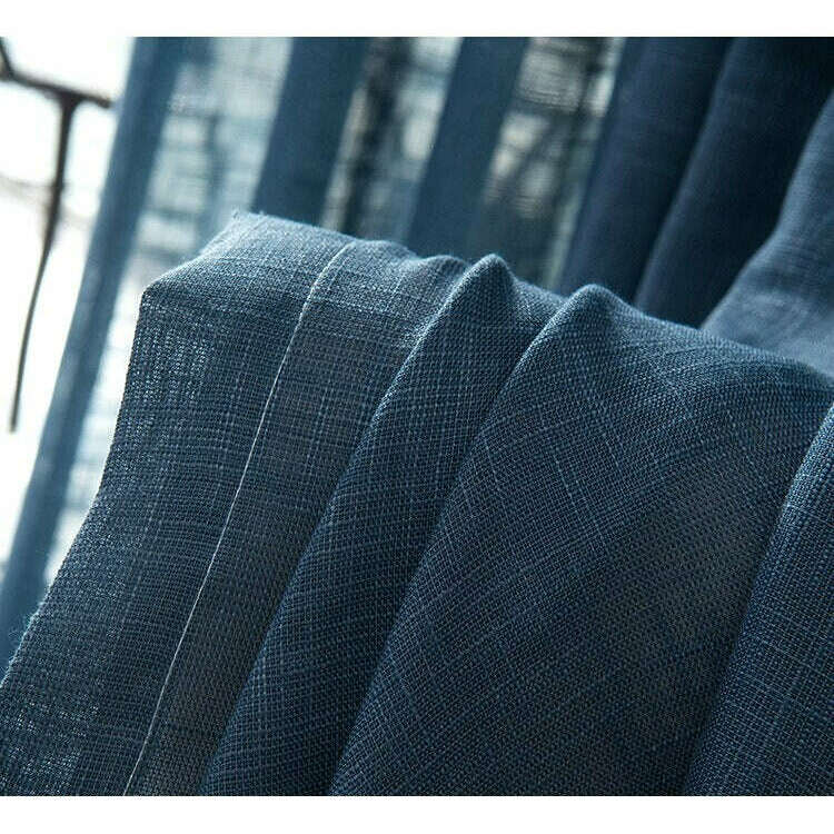 Rémy Linen Semi Sheer Curtains for Living Room & Bedroom - Light Filtering Window Drapes in Aegean Blue - Elegant Home Decor for Privacy & Sun Protection