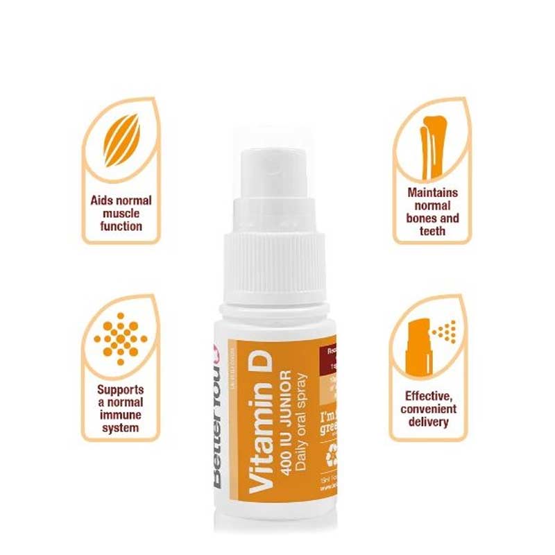 Better You D400 Junior Oral Spray - Vitamin D3 Supplement for Kids, Immune Support & Bone Health - Easy-to-Use Spray for Daily Nutrition at Home or School