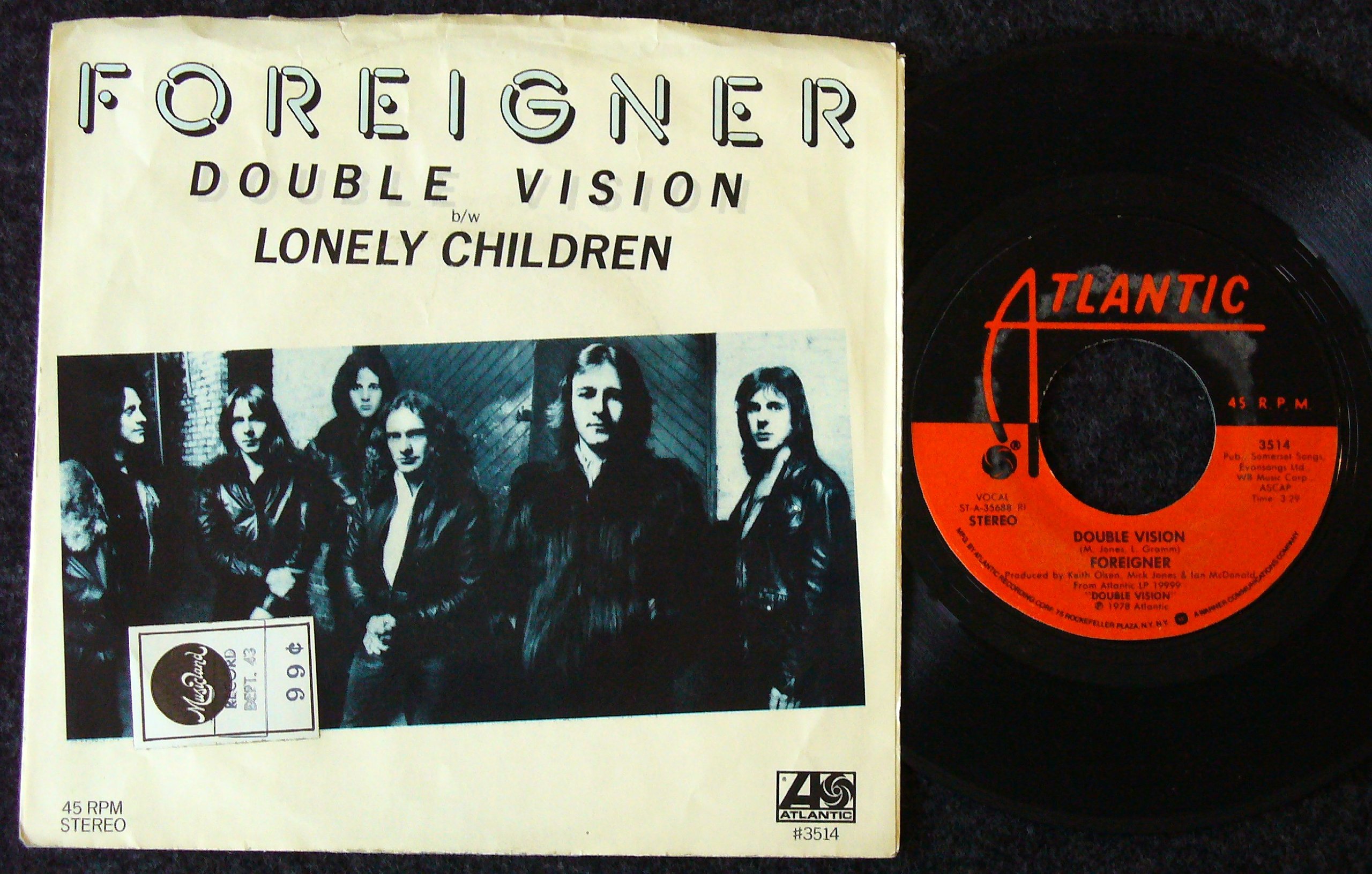 Double Vision / Lonely Children 45 RPM Vinyl Record - Rare 7