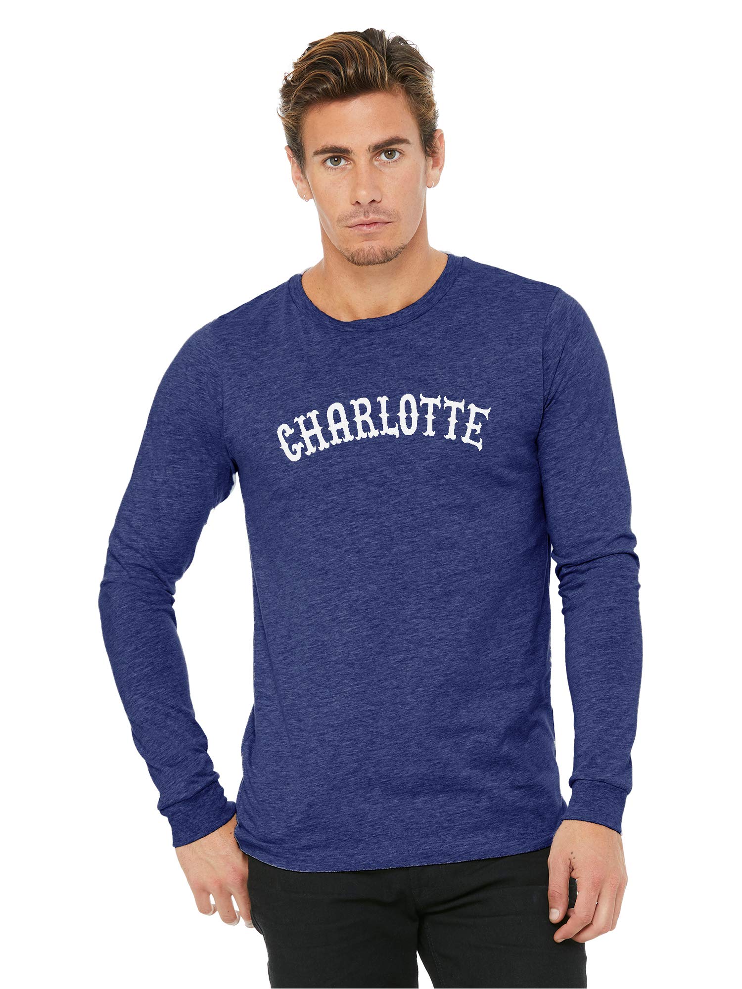 **Daxton Retro Charlotte Arch Font Long Sleeve T-Shirt - Soft Medium Weight Cotton Tee for Men & Women - Vintage Style Casual Wear for Everyday Outfits**