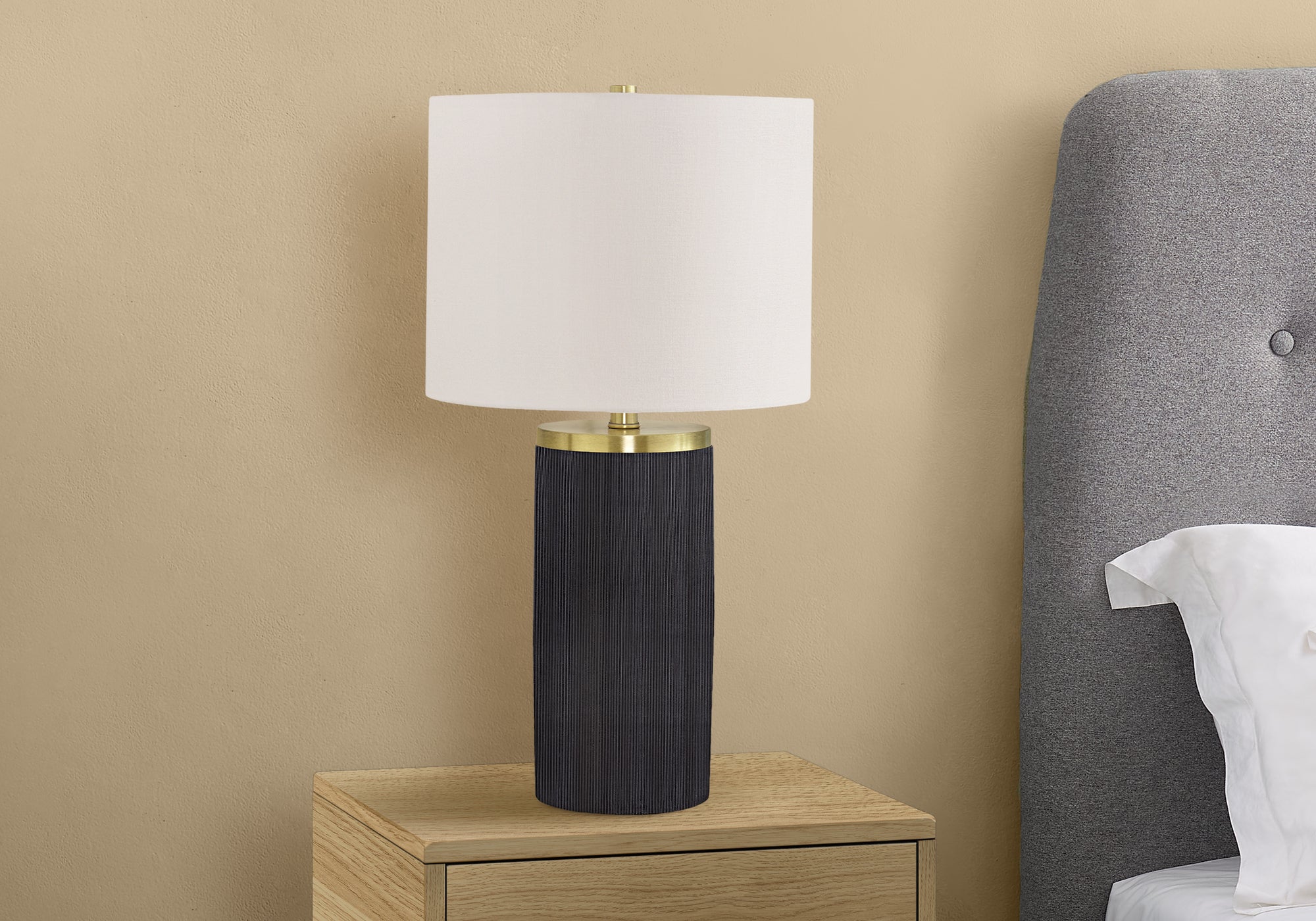 ElevaLite Modern Black Concrete Table Lamp with Ivory Shade - 24H Height, Minimalist Home Office & Bedroom Lighting for Contemporary Decor