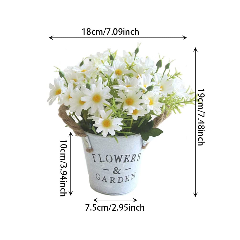 Artificial Daisy Flowers in Pot - Silk Fake Daisy Bonsai Plants for Home, Office, Restaurant Table & Windowsill Decor - White Floral Arrangement for Wedding, Party & Indoor Decoration