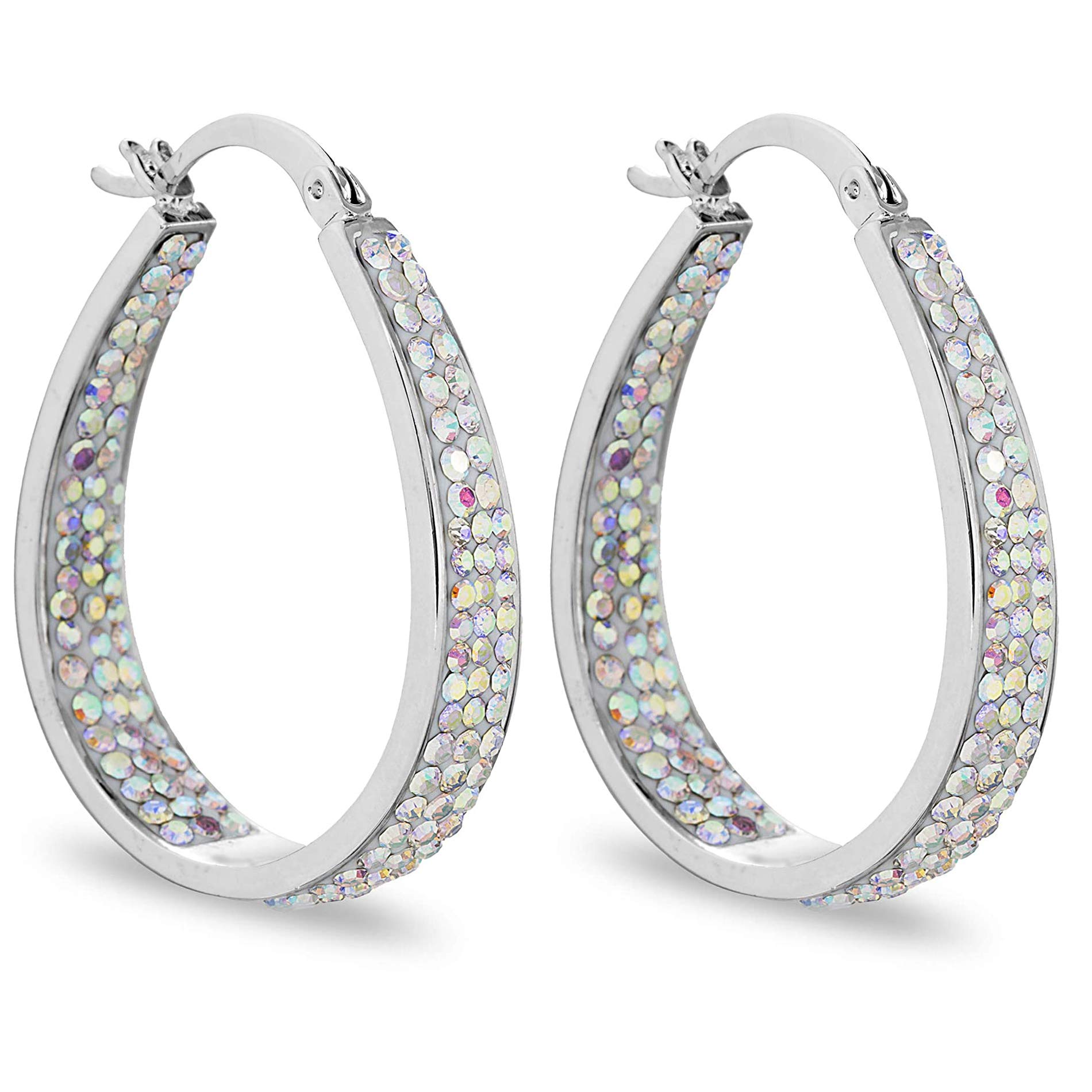 14K White Gold Plated Inside Out Crystal Hoop Earrings for Women & Girls | Elegant Gift Box | Perfect for Parties, Weddings & Everyday Wear