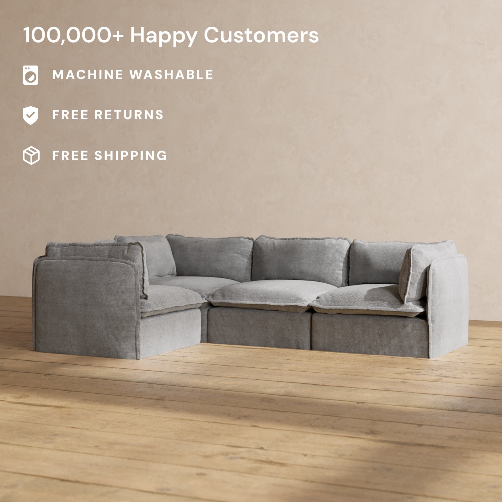 Modular Performance 4-Seater Corner Sectional Sofa in Ash Gray - Modern L-Shaped Couch for Living Room, Family Room & Lounge Areas | Relaxed Blend Fabric | Space-Saving Design