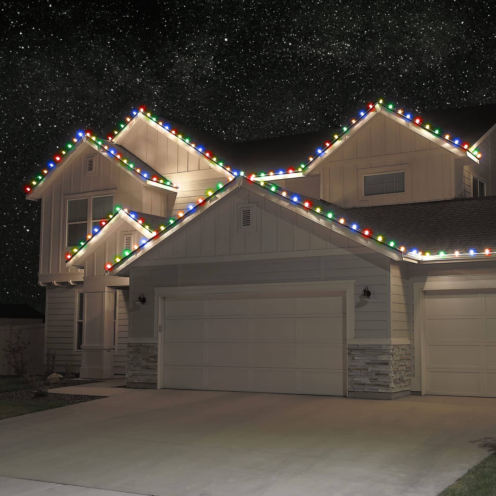 Green LED C7 Christmas Lights - Set of 25 Faceted Bulbs with 2 SMD LEDs for Indoor & Outdoor Holiday Decor | Energy-Efficient Warm White Lighting for Trees, Roofs, Windows & Holiday Displays