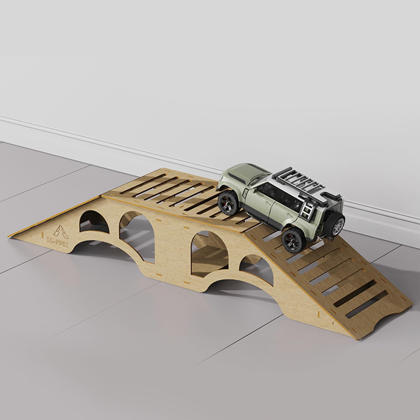 RC Wooden Bridge Obstacle for 1/18 1/24 Scale RC Crawler Cars - TRX4M SCX24 FCX24 Compatible - Steep Slope Simulation Arch Bridge for Off-Road Crawling Courses & Backyard RC Tracks