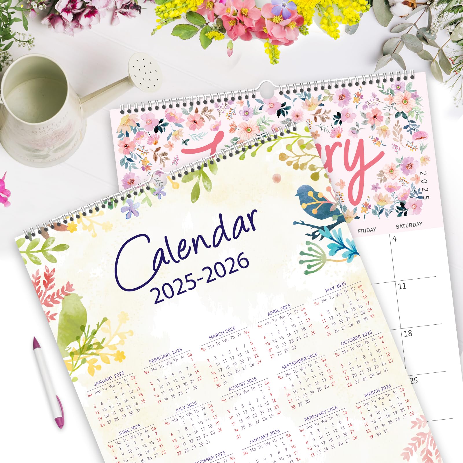 GuassLee 2025-2026 Floral Wall Calendar - 18 Month Hanging Planner (January 2025 to June 2026) - 14