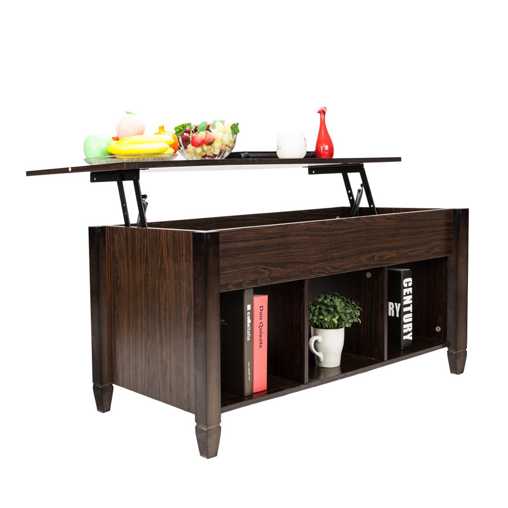 Teeker Lift Top Coffee Table with Hidden Storage Drawers - Convertible Lift Tabletop for Living Room, Sofa, TV - Modern Brown Home Furniture for Small Spaces & Apartments