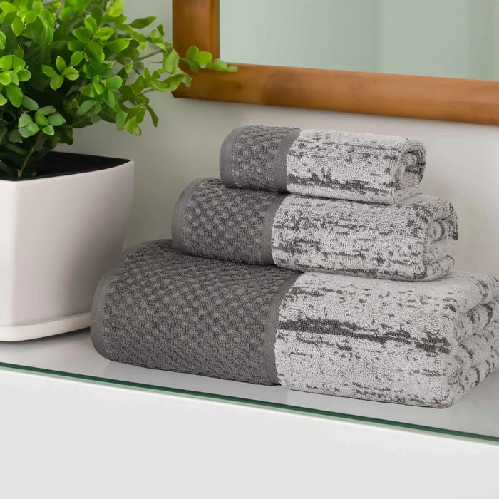 Premium Cotton Plush Soft Absorbent 2-Tone 3-Piece Bath Towel Set for Spa, Gym & Luxury Home Use