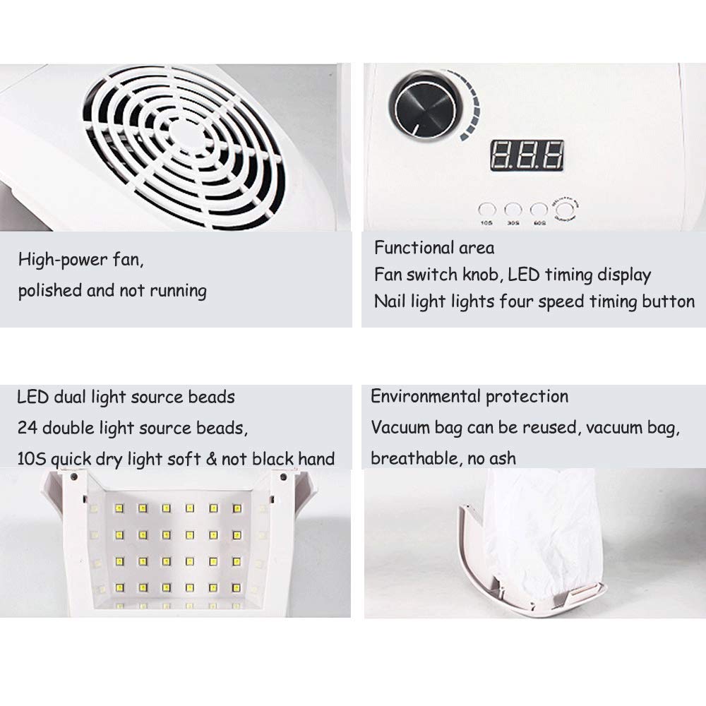 Professional LED UV Nail Lamp & Dust Collector 2-in-1 - 4-Speed Timer Manicure Dryer with Cooling Fan for Salon & Home Nail Art | Perfect for Gel Polish Curing & Dust-Free Nail Care