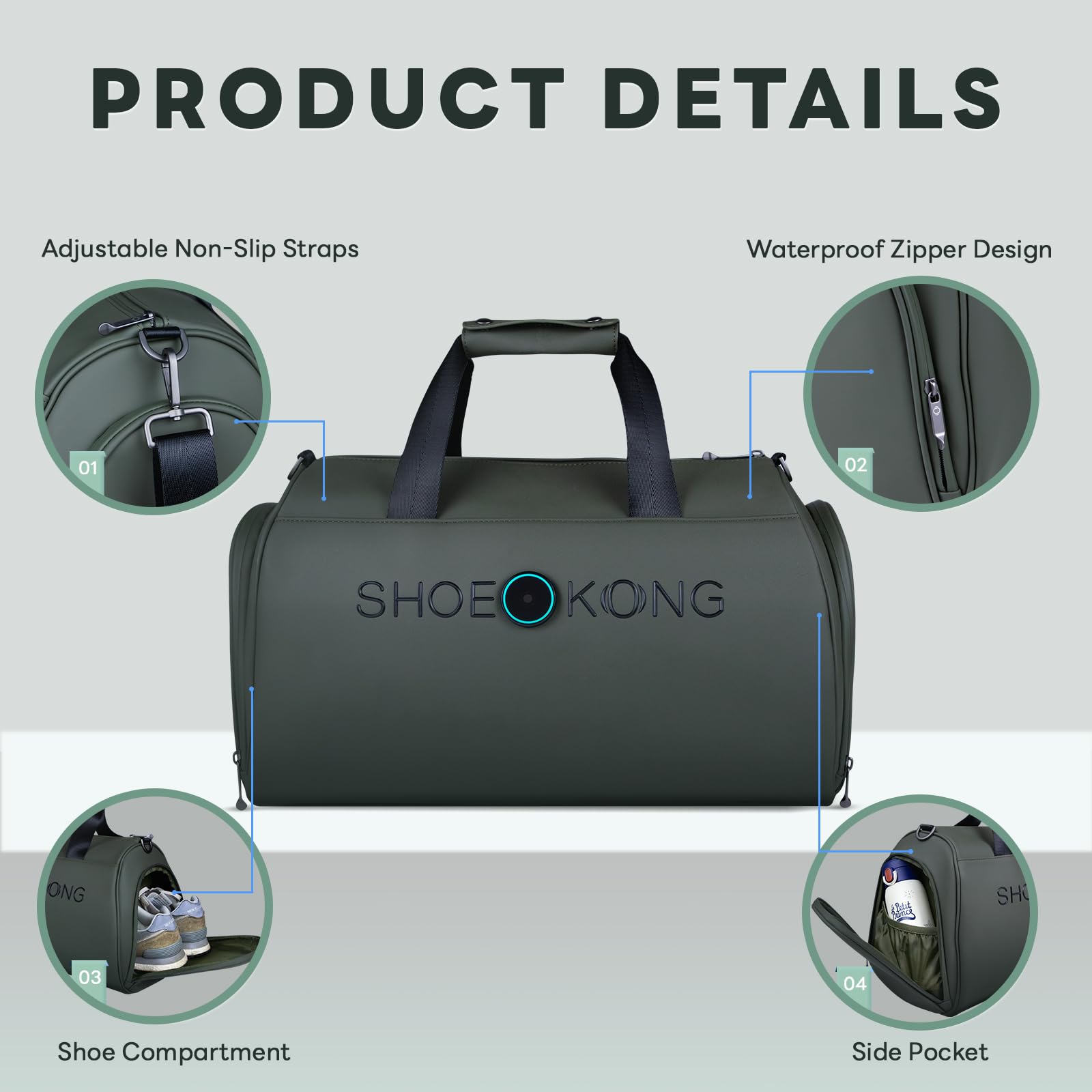 Smart Gym Bag 21L with Interior LED Lighting & Waterproof Design - Separate Shoe Compartment for Sports, Swimming, Fitness & Boxing - Perfect for Gym, Travel & Outdoor Activities