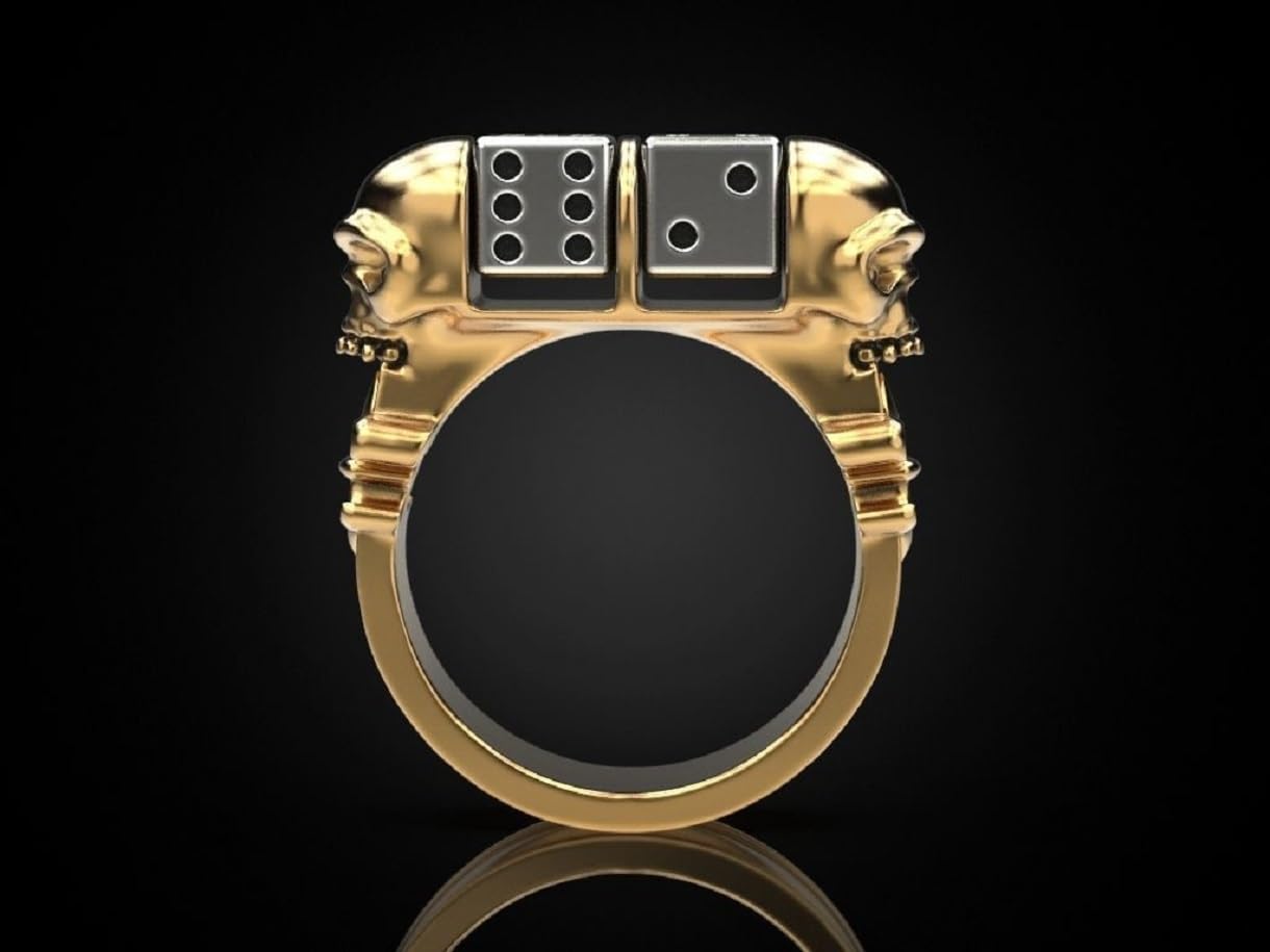 Skull Dice Biker Ring for Men - Gothic Punk Hip Hop Jewelry, Lucky Two-Tone Gold Halloween Skull Ring | Perfect for Bikers, Gamers & Gothic Fashion Enthusiasts
