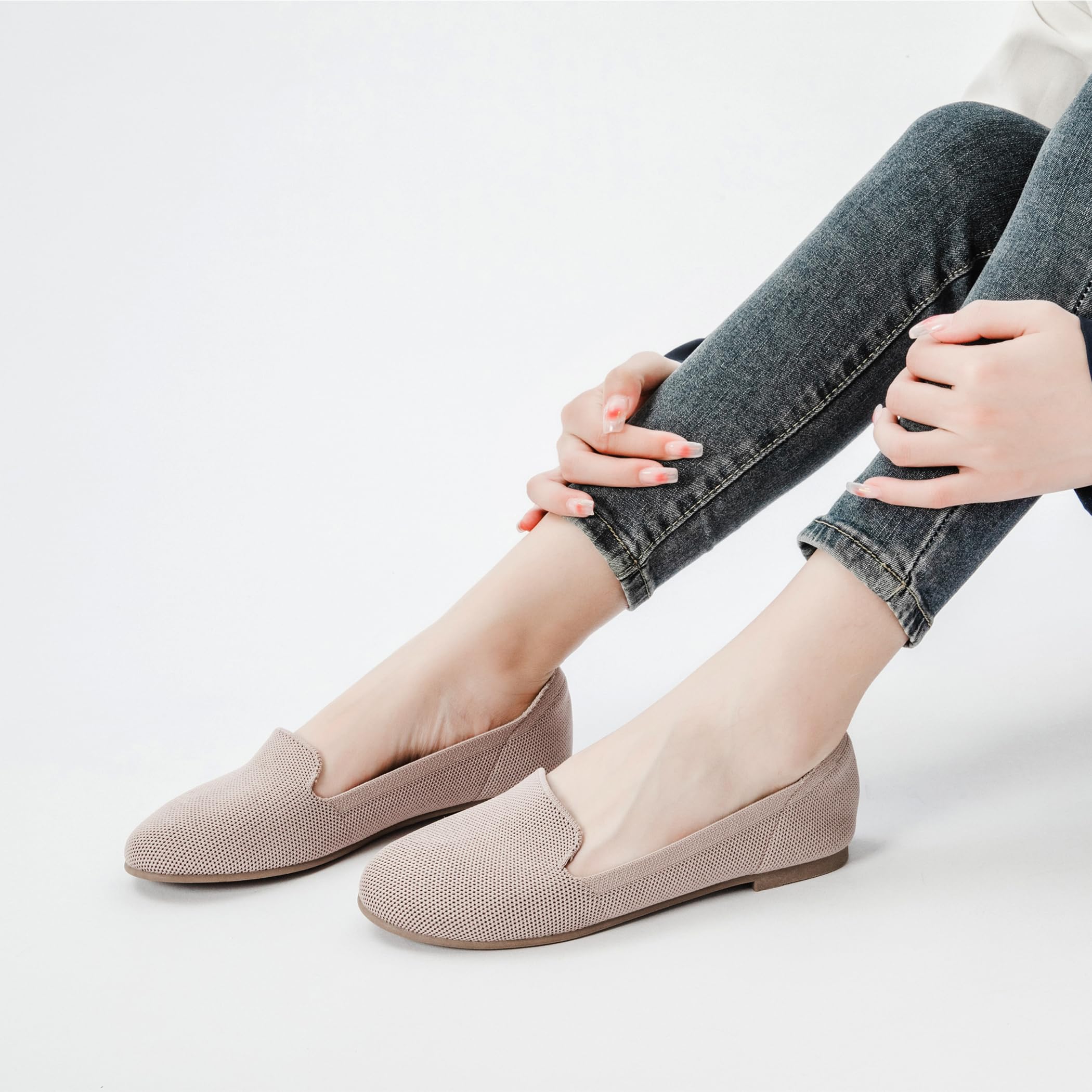 Veittes Women's Wide Width Ballet Flats - Comfortable Elegant Soft Knitted Slip-On Shoes for Ladies | Perfect for Work, Travel & Casual Wear