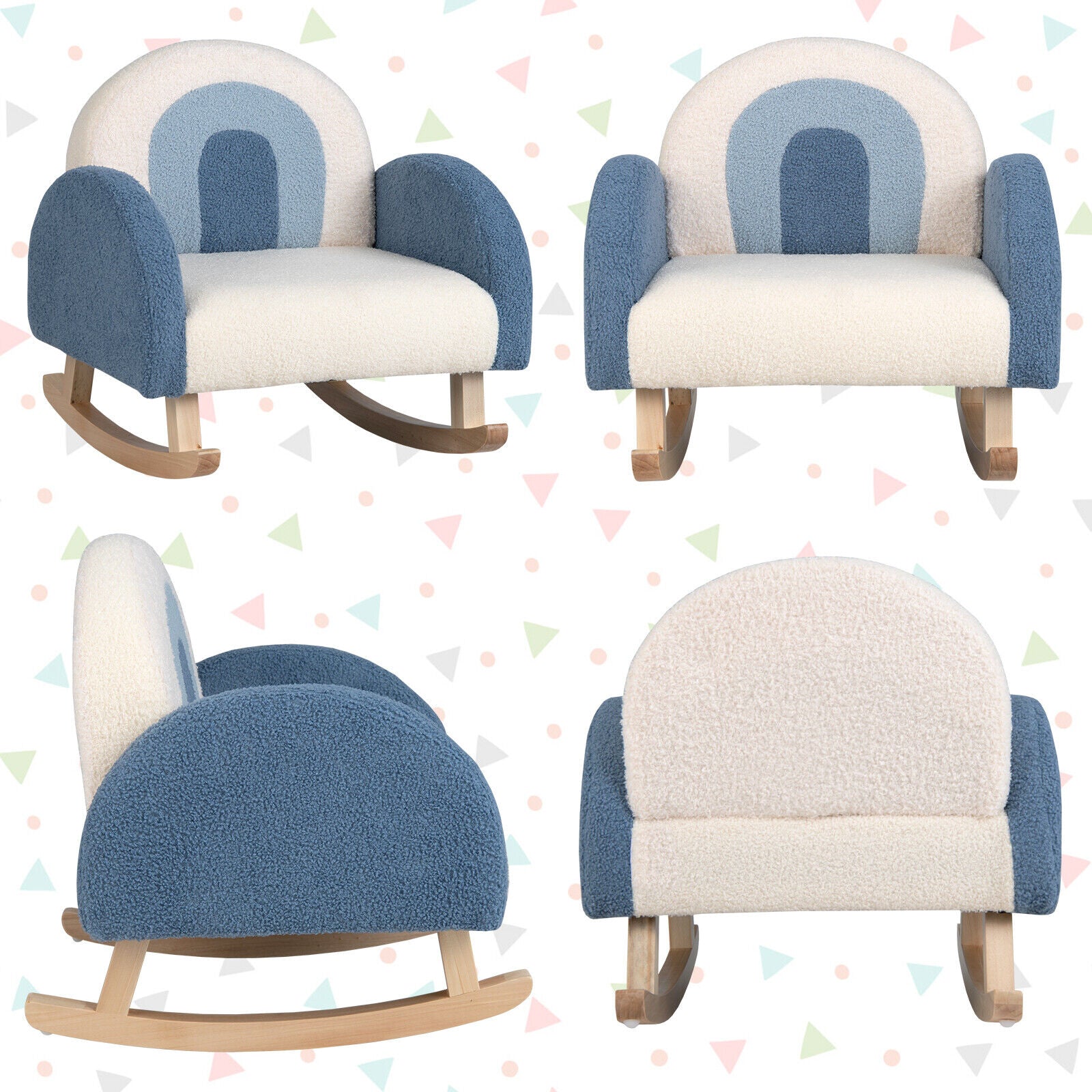 Kids Rocking Chair - Velvet Upholstered Children's Sofa with Solid Wood Legs in Blue | Perfect for Nursery, Bedroom & Playroom Decor