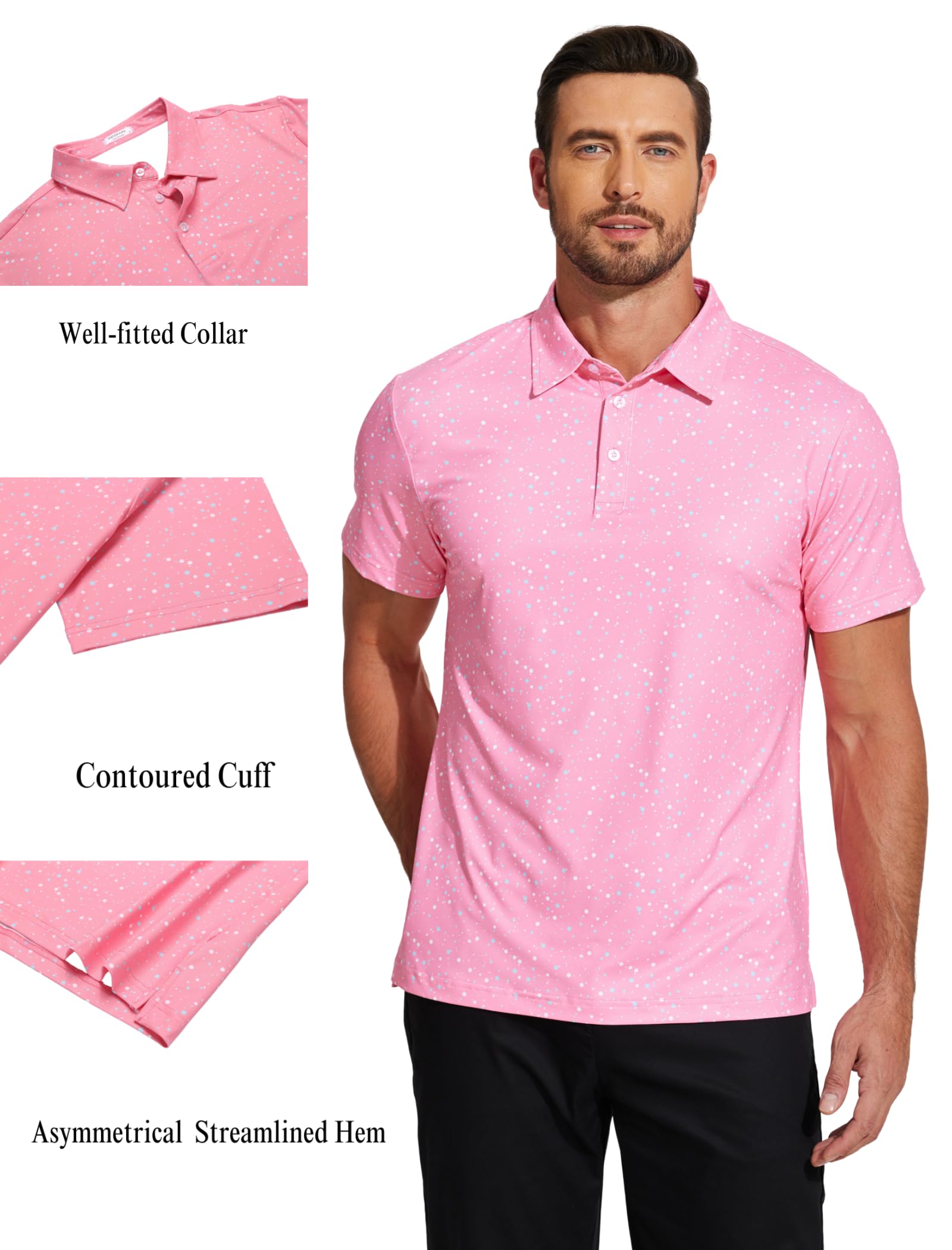 **PINSPARK Men's Moisture Wicking Performance Polo Shirt - Dry Fit Golf Shirt with Breathable Fabric, UV Protection & Stylish Summer Print - Perfect for Golf, Casual Wear & Outdoor Activities**