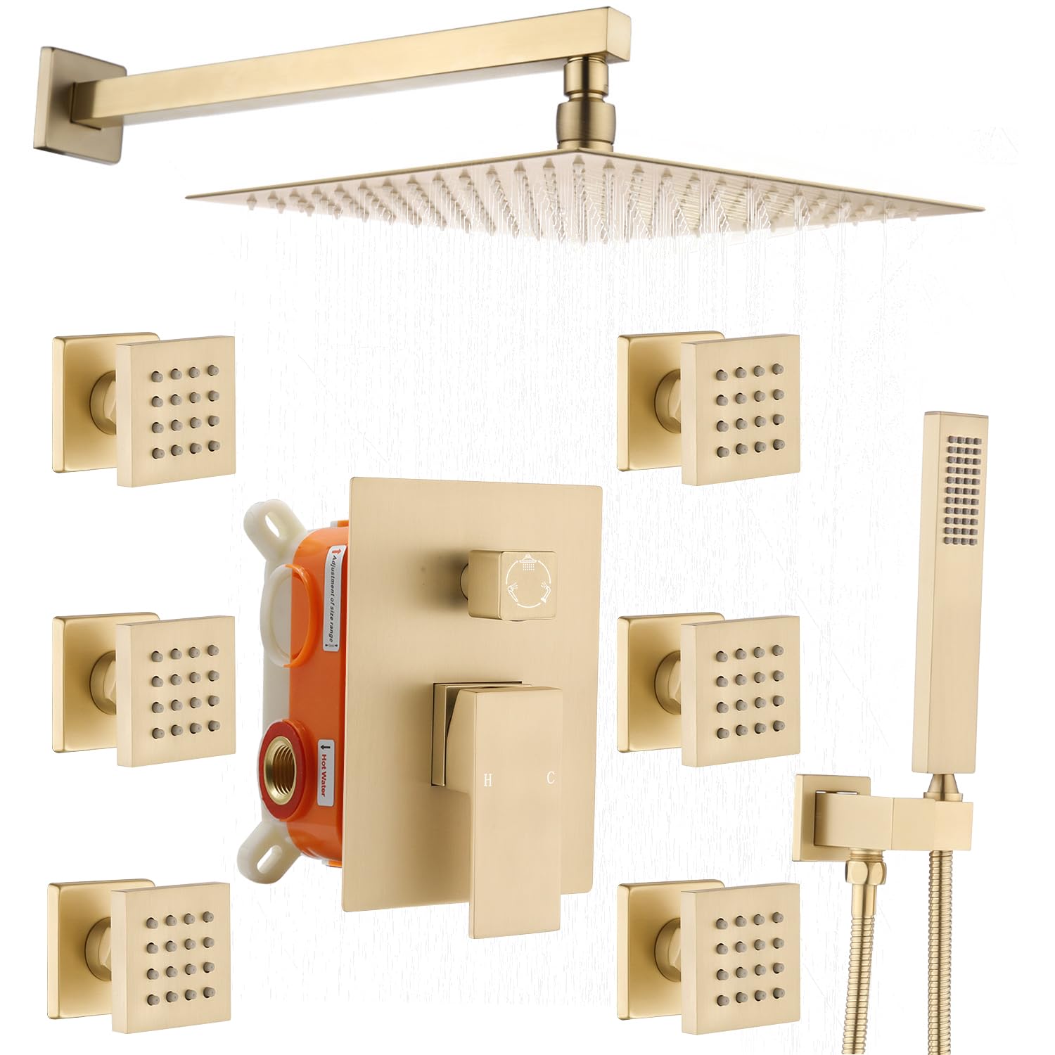 Premium Brushed Gold Rain Shower System with 12