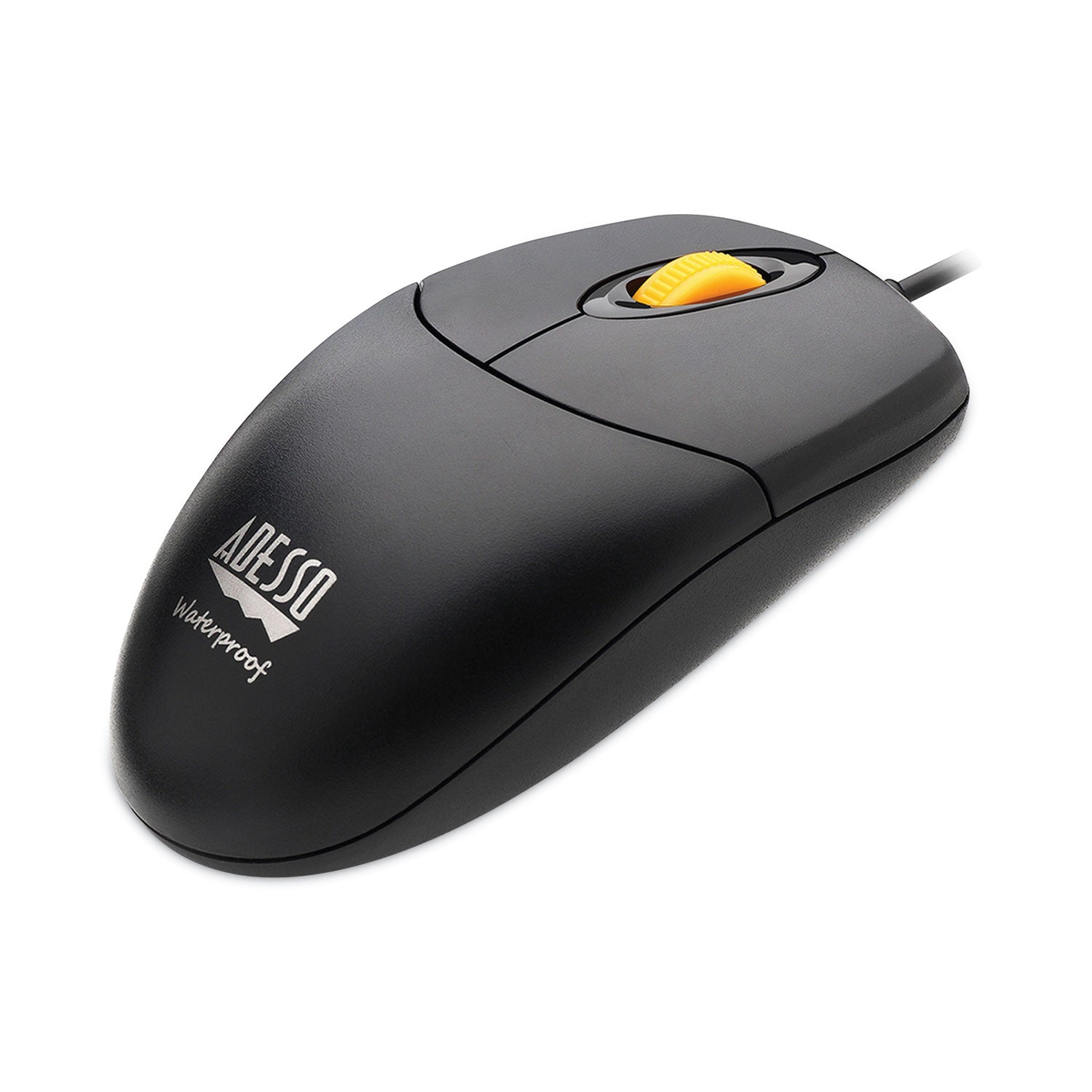 Adesso iMouse W3 - Ergonomic Waterproof Antimicrobial Computer Mouse with Magnetic Scroll Wheel | USB 2.0 Wired Optical Mouse for Left/Right Hand Use | Perfect for Office, Gaming & Hygienic Workspaces (Black)
