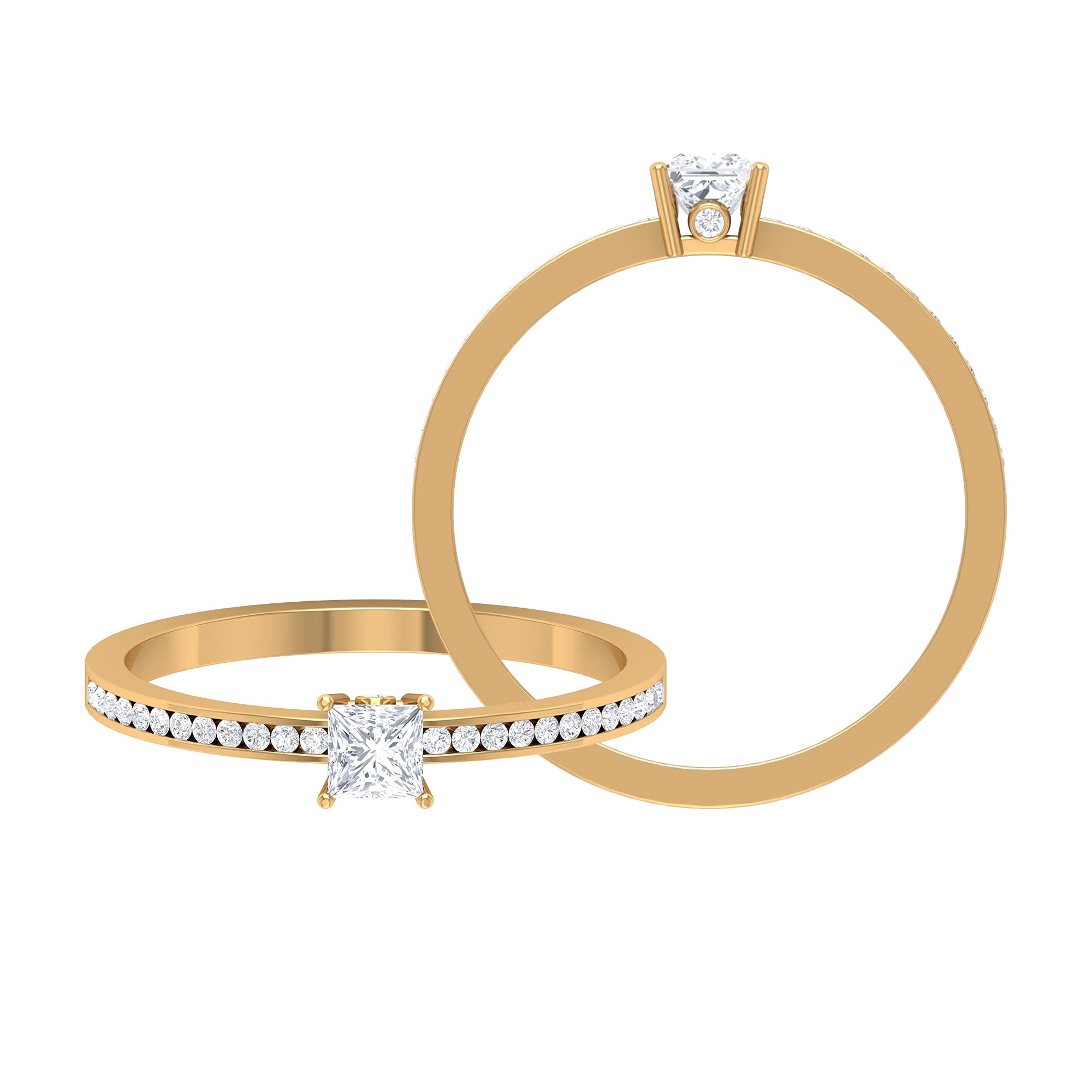 1/2 CT Princess Cut Diamond Solitaire Ring with Side Stones - 14K Solid Gold Minimalist Engagement Ring for Women - April Birthstone Jewelry Gift for Anniversary, Wedding & Special Occasions
