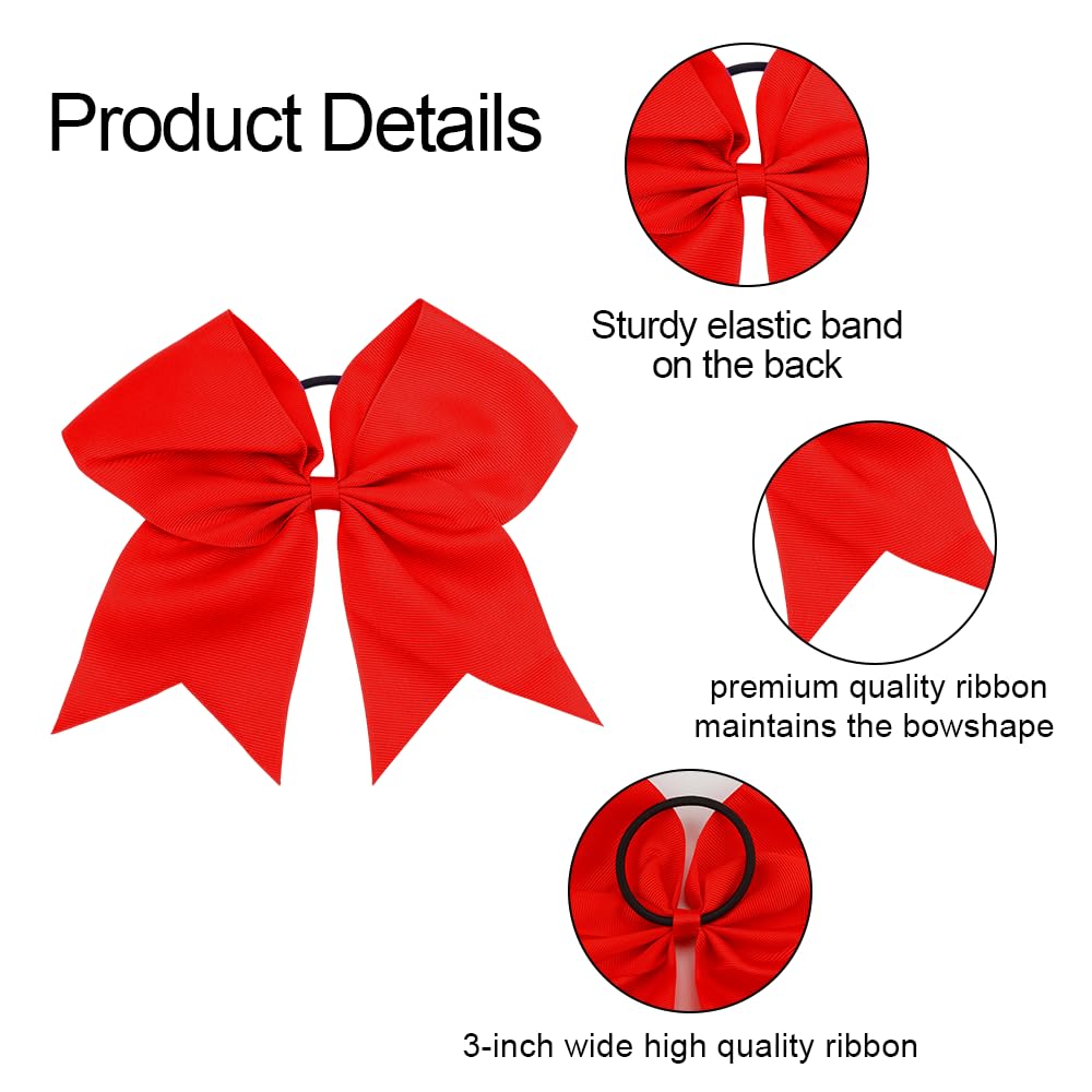 Red Cheer Large 8 Inch Hair Bows for Girls - Cheerleading Accessories, Softball Hair Ties, Ponytail Holders & Scrunchies with Bows (2 Pack) - Perfect for Cheer Competitions, School Sports & Dance Performances